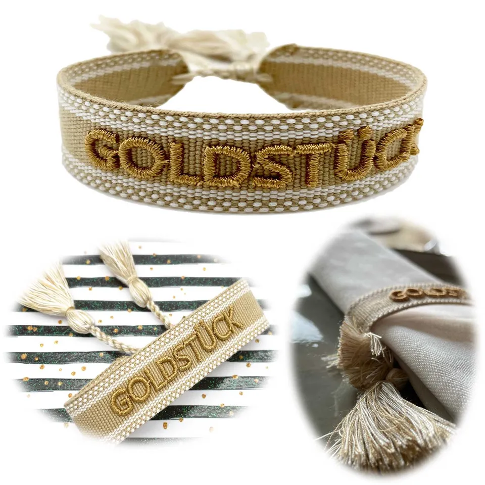 LS-LebenStil Goldstück Armband Canvas Beige bestickt