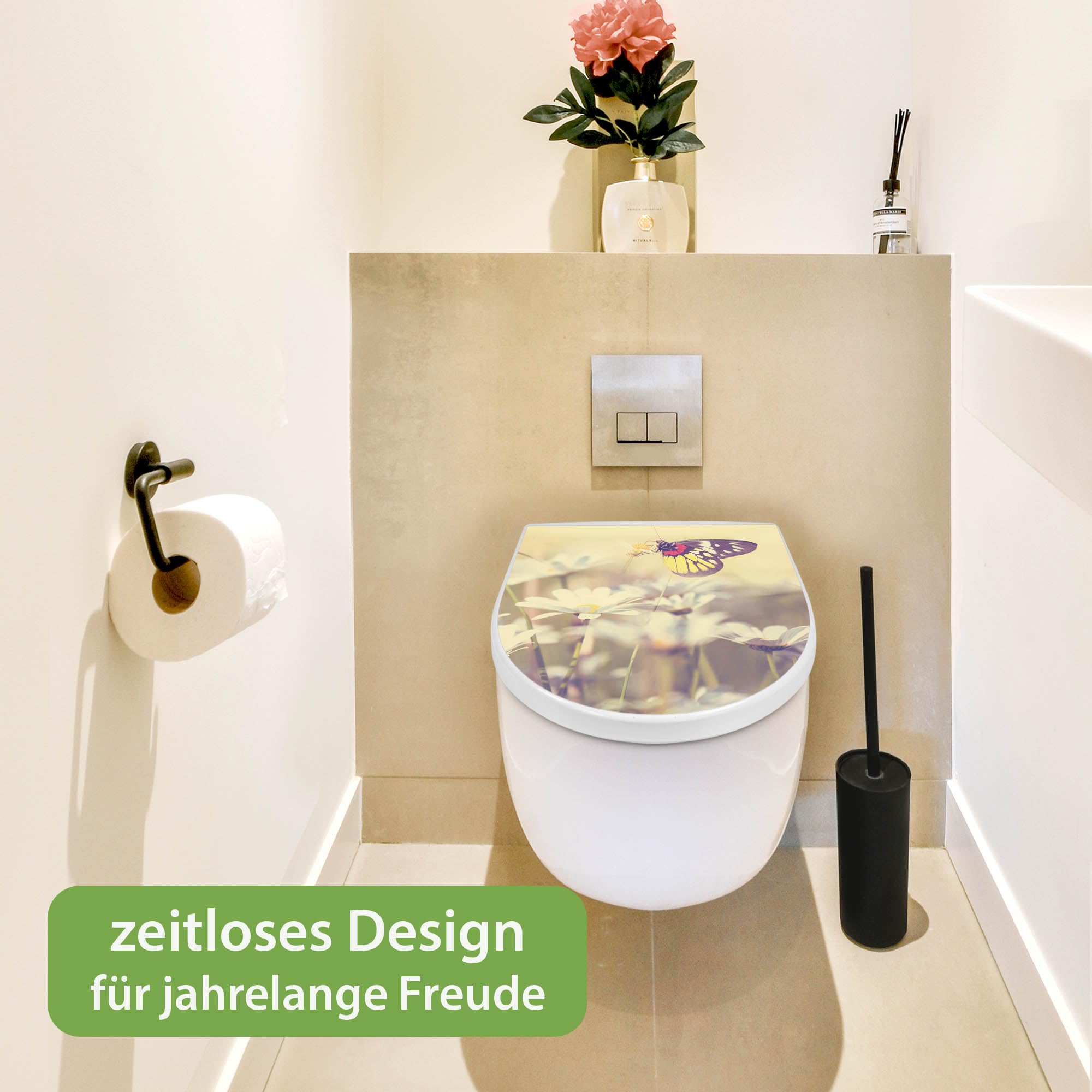 Banjado WC Sitz Rotgelber Falter Toilettendeckel Weiß D-Form