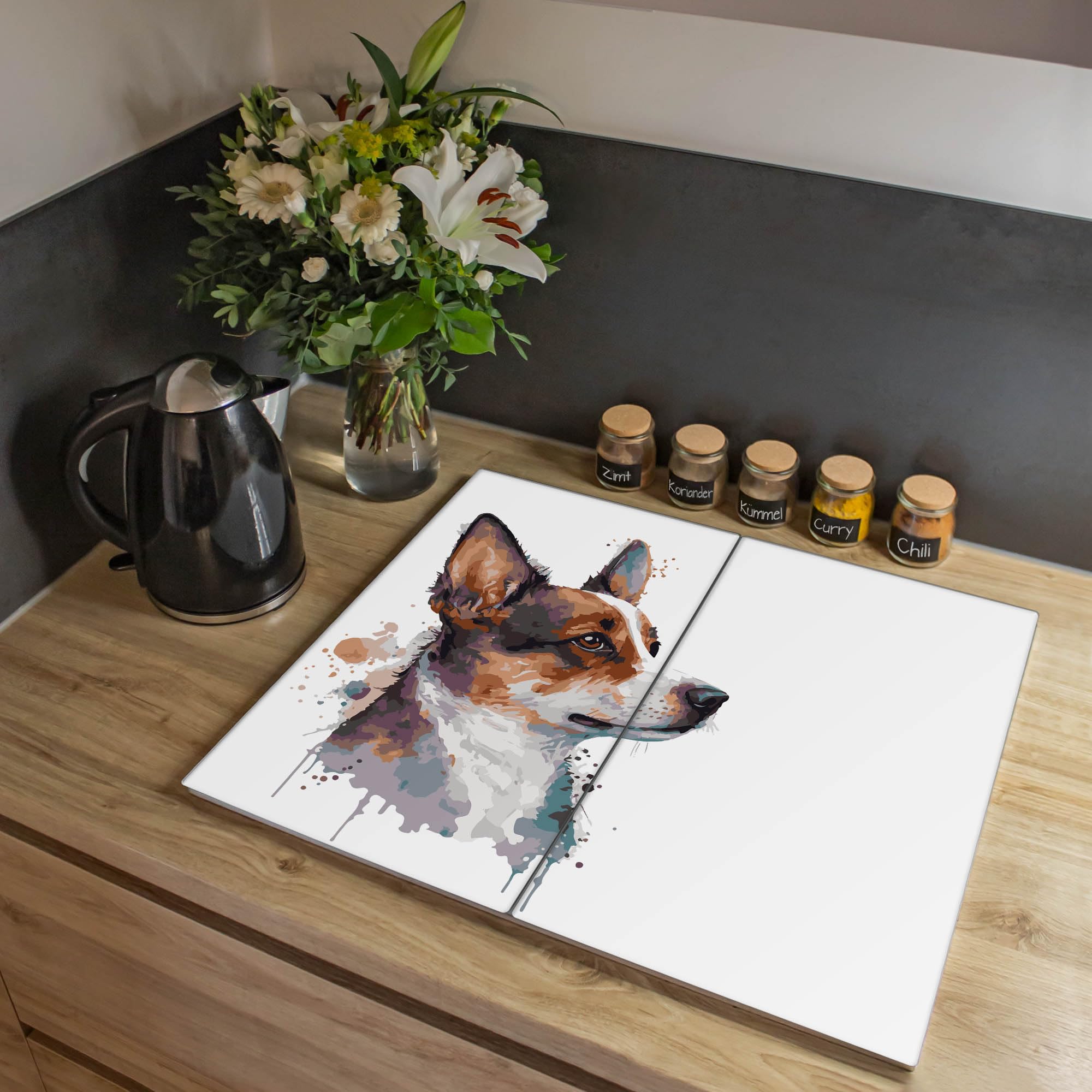 Banjado Herdabdeckplatte Corgi Porträt Schneidebrett 60x52cm