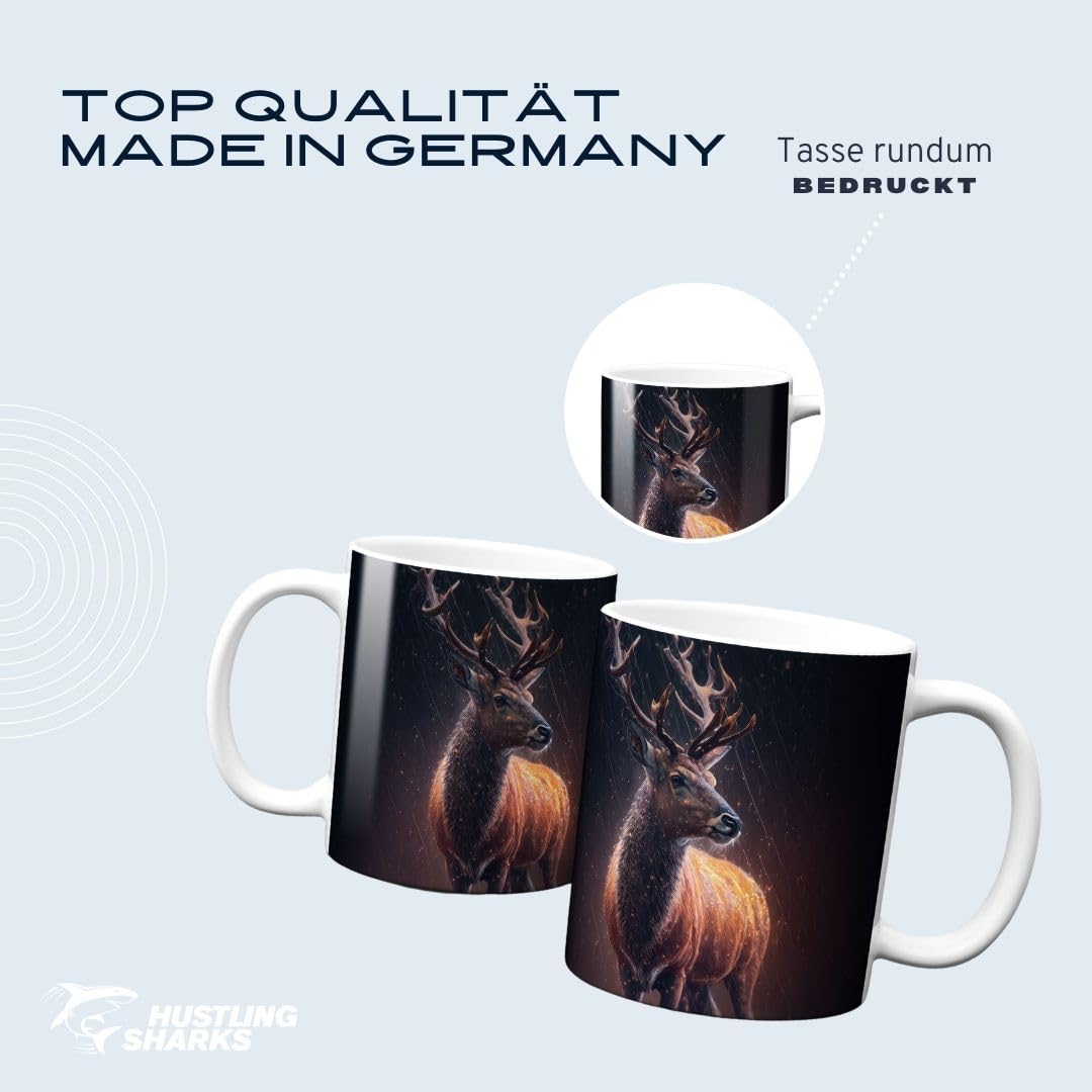Hustling Sharks Wandbilder Hirsch im Regen Tasse 330 ml weiß
