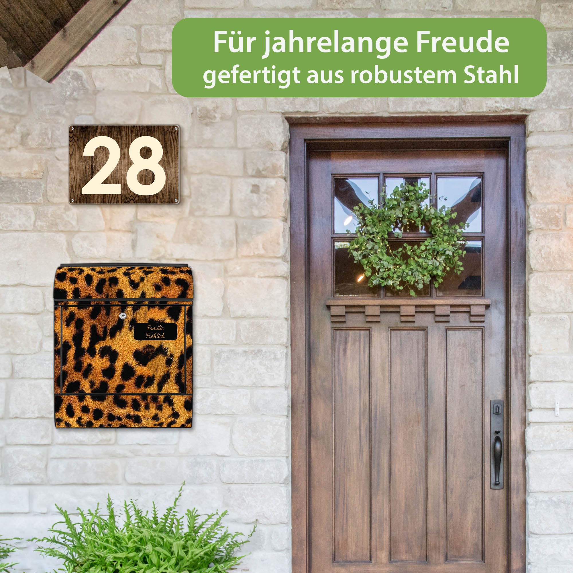 Banjado Briefkasten Leopard Briefkasten Stahl Schwarz A4 Zeitungsfach