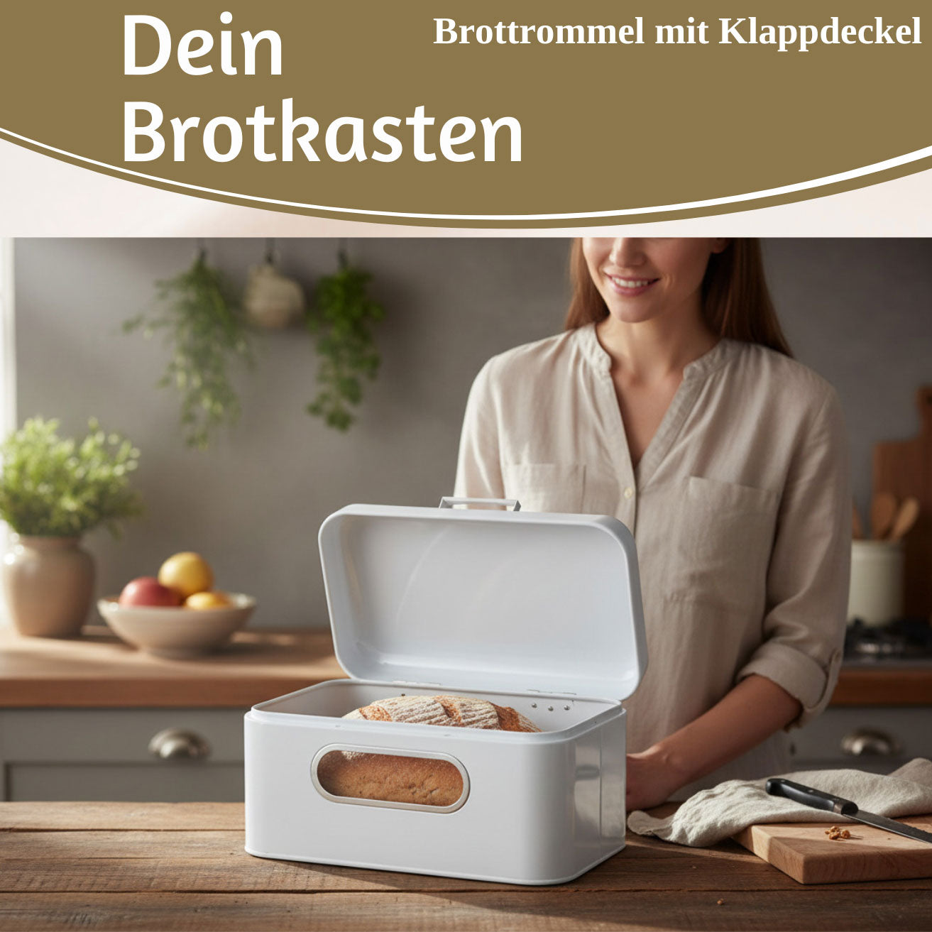 LS-LebenStil Vintage Brotkasten Weiß Metall 30cm mit Deckel