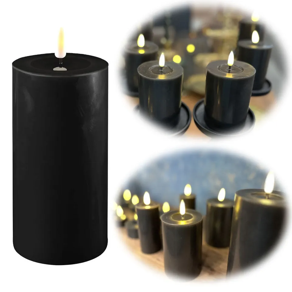 LS-LebenStil Möbel & Wohnen Real Flame LED Stumpenkerze 15cm Schwarz