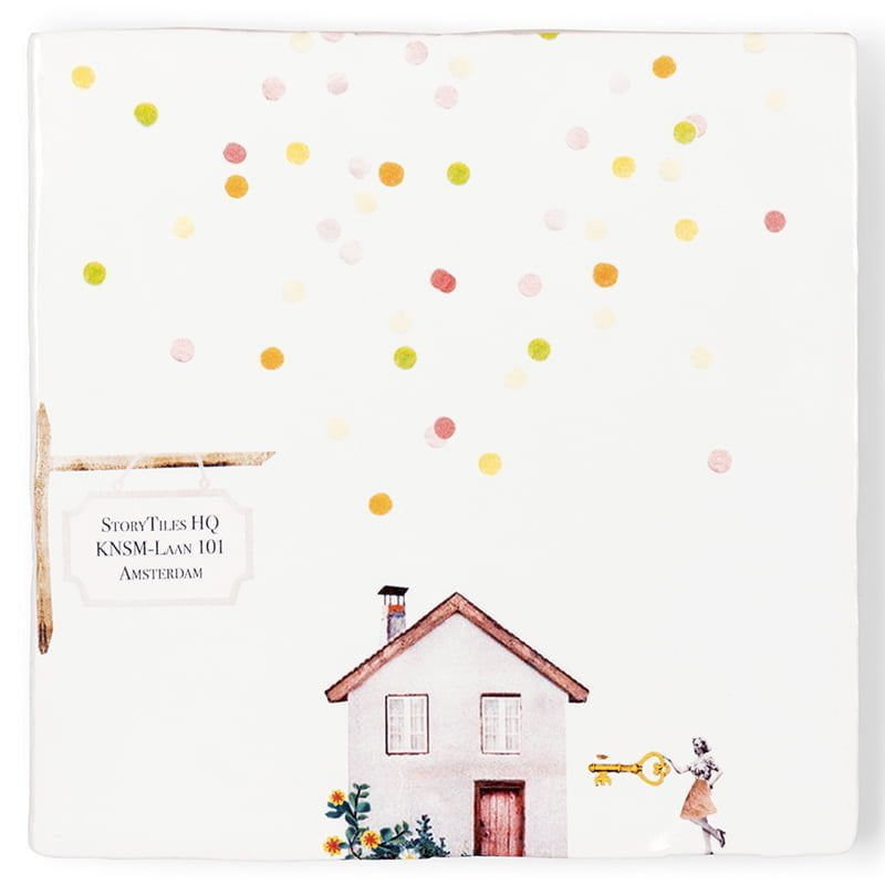 Storytiles Delft blue Hoera de sleutel Fliese S 10x10 cm Einzug
