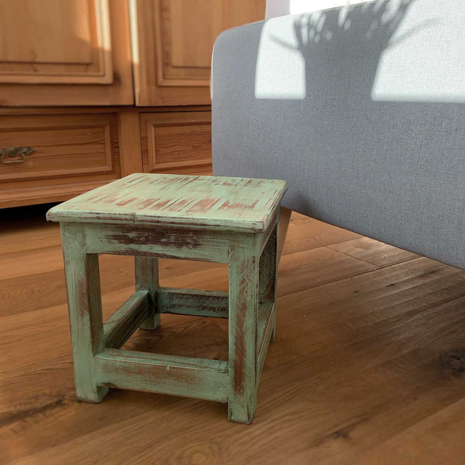 LS-LebenStil Möbel & Wohnen Vintage Fußhocker Holz Türkis 26cm