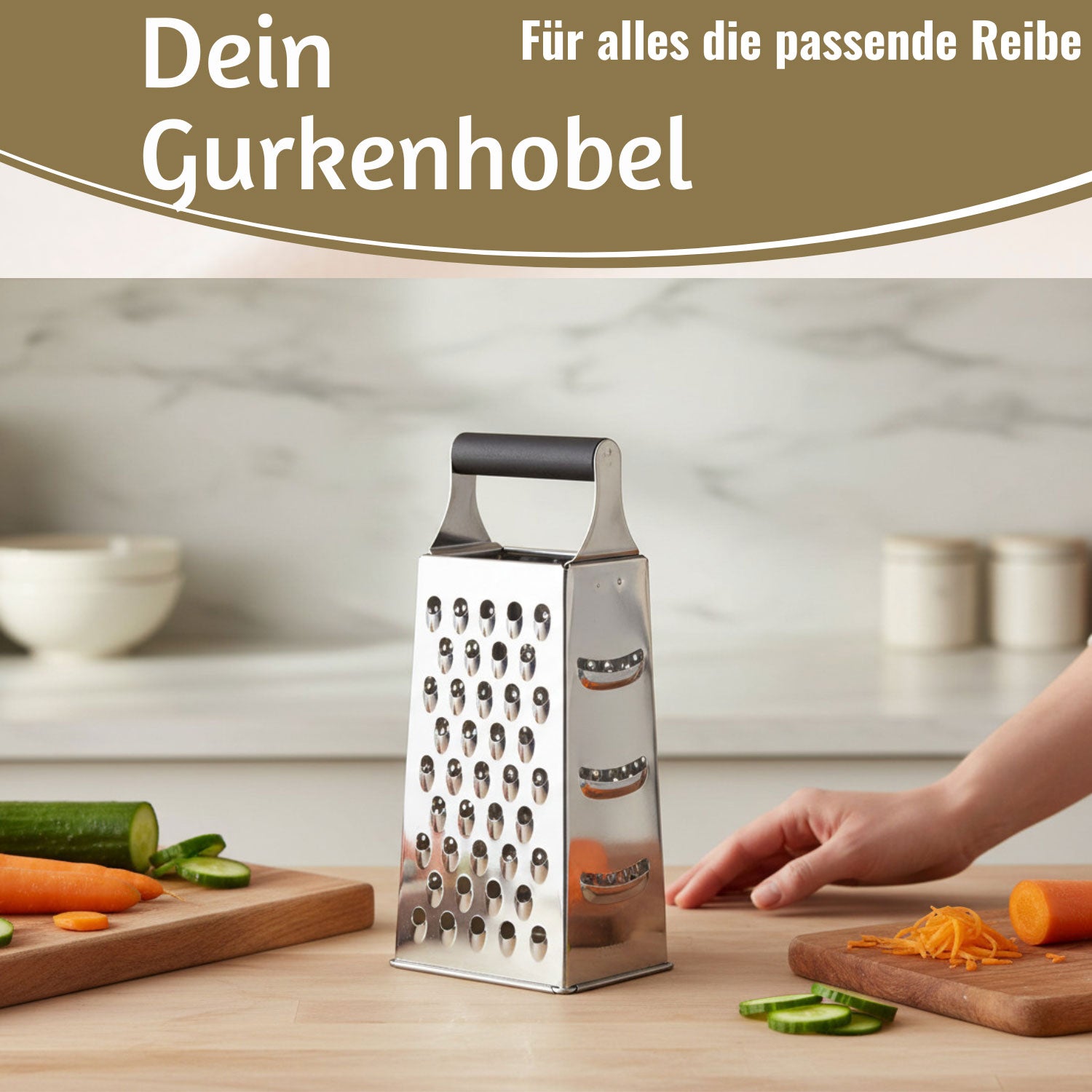 LS-LebenStil Küche Vierkantreibe 24cm Edelstahl 4-in-1 Reibe