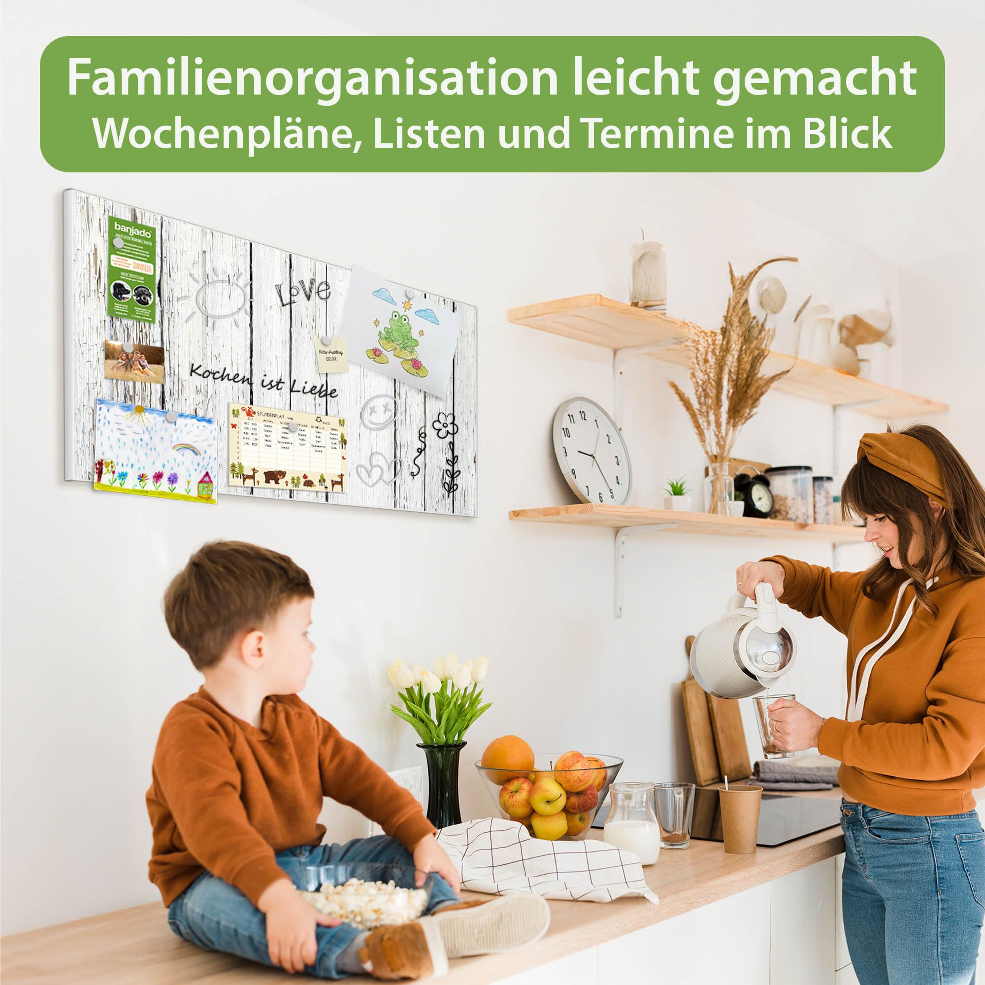Banjado Magnettafel Weißer Bretterzaun weiß 78x37cm beschreibbar