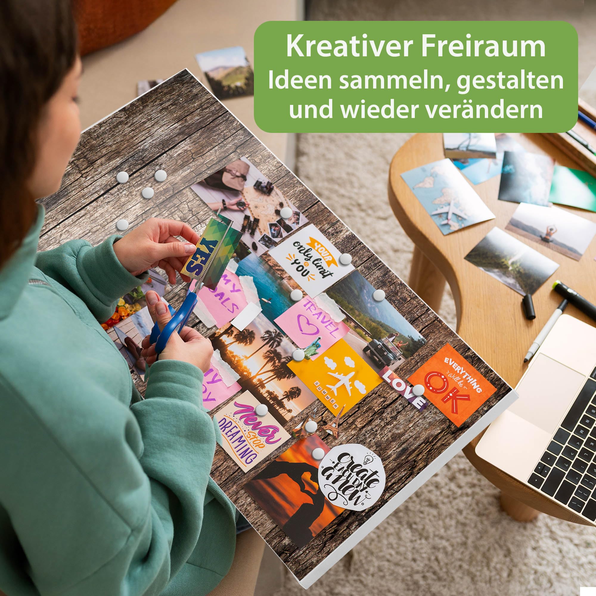 Banjado Magnettafel Altes Holz Magnetwand 78x37cm weiß beschreibbar