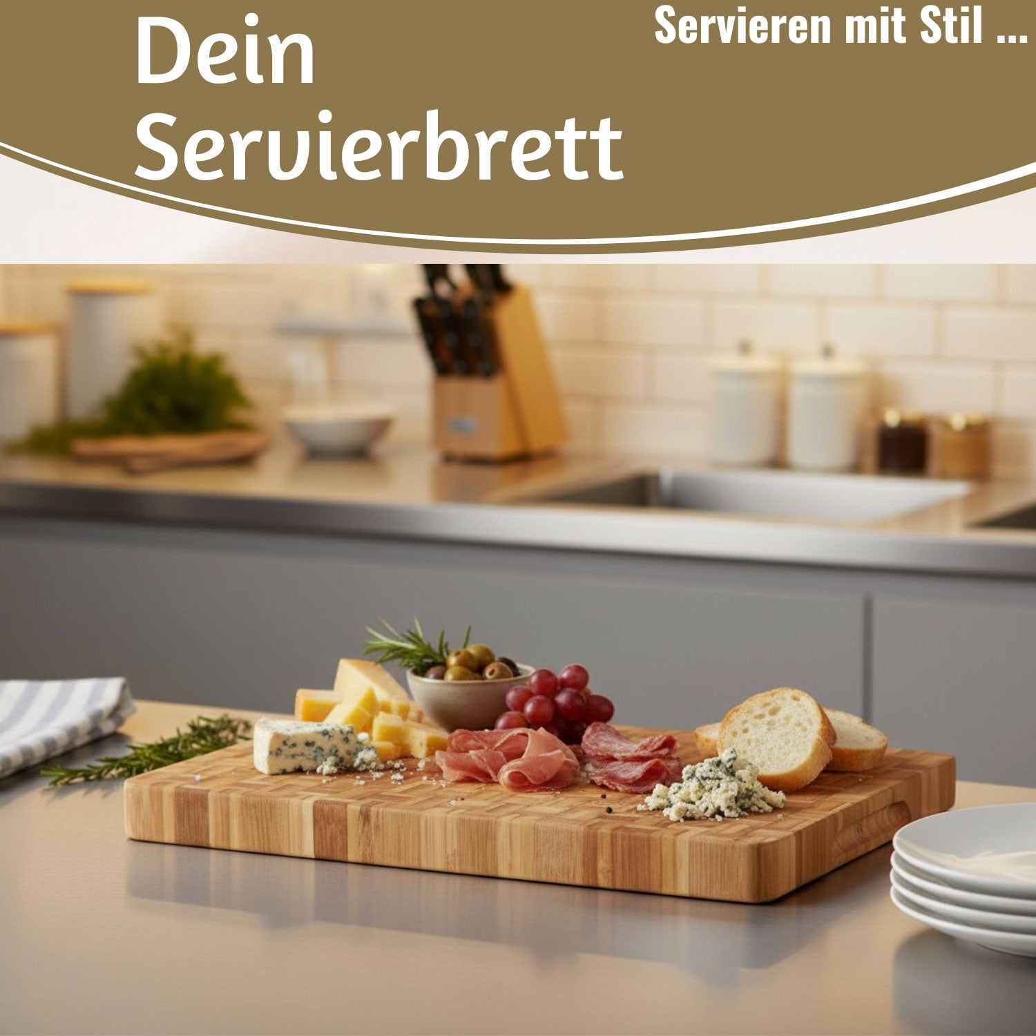 LS-LebenStil Profi Schneidebrett Stirnholz Bambus 36cm XL