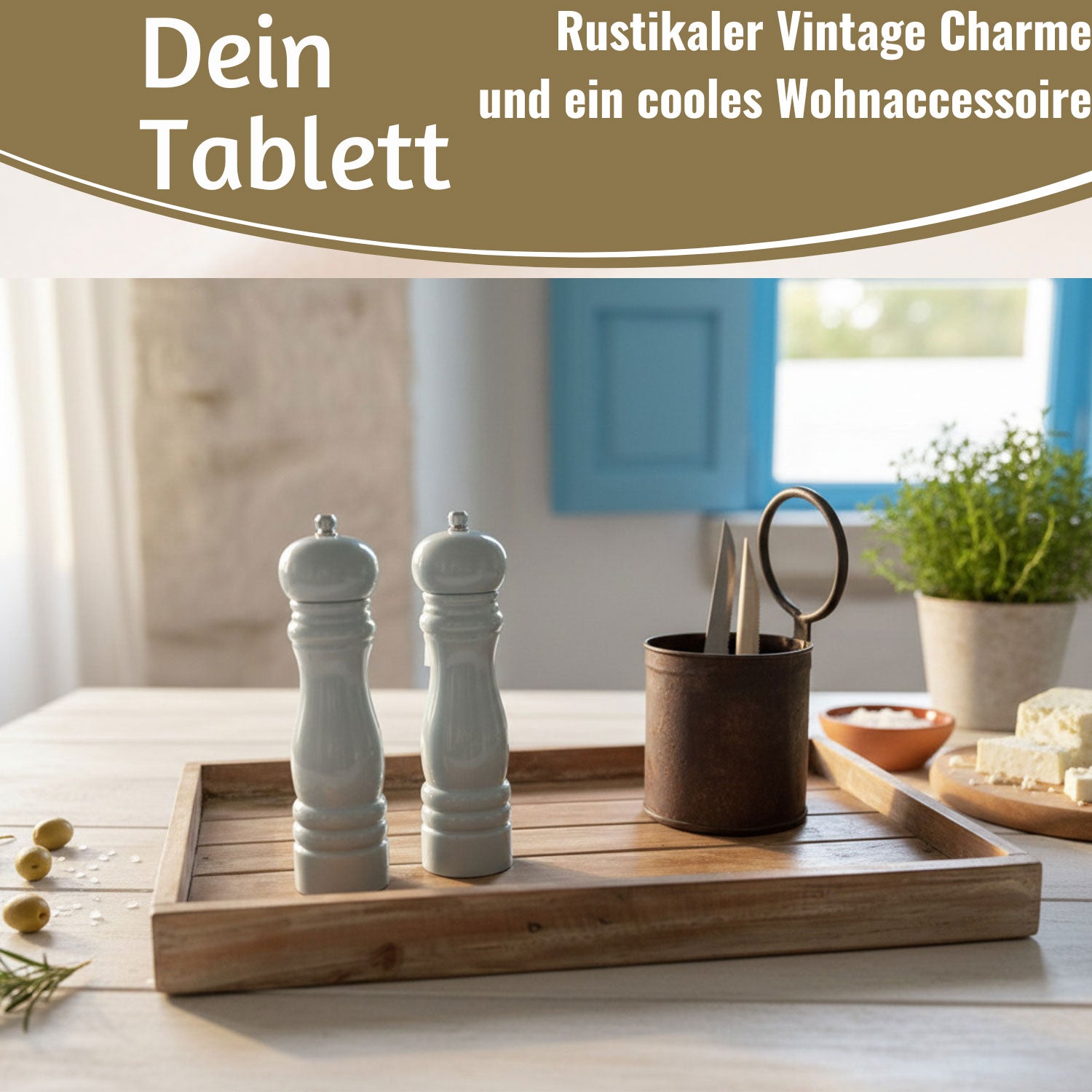 LS-LebenStil Unika Serviertablett Holz Recycelt Braun 46x30cm