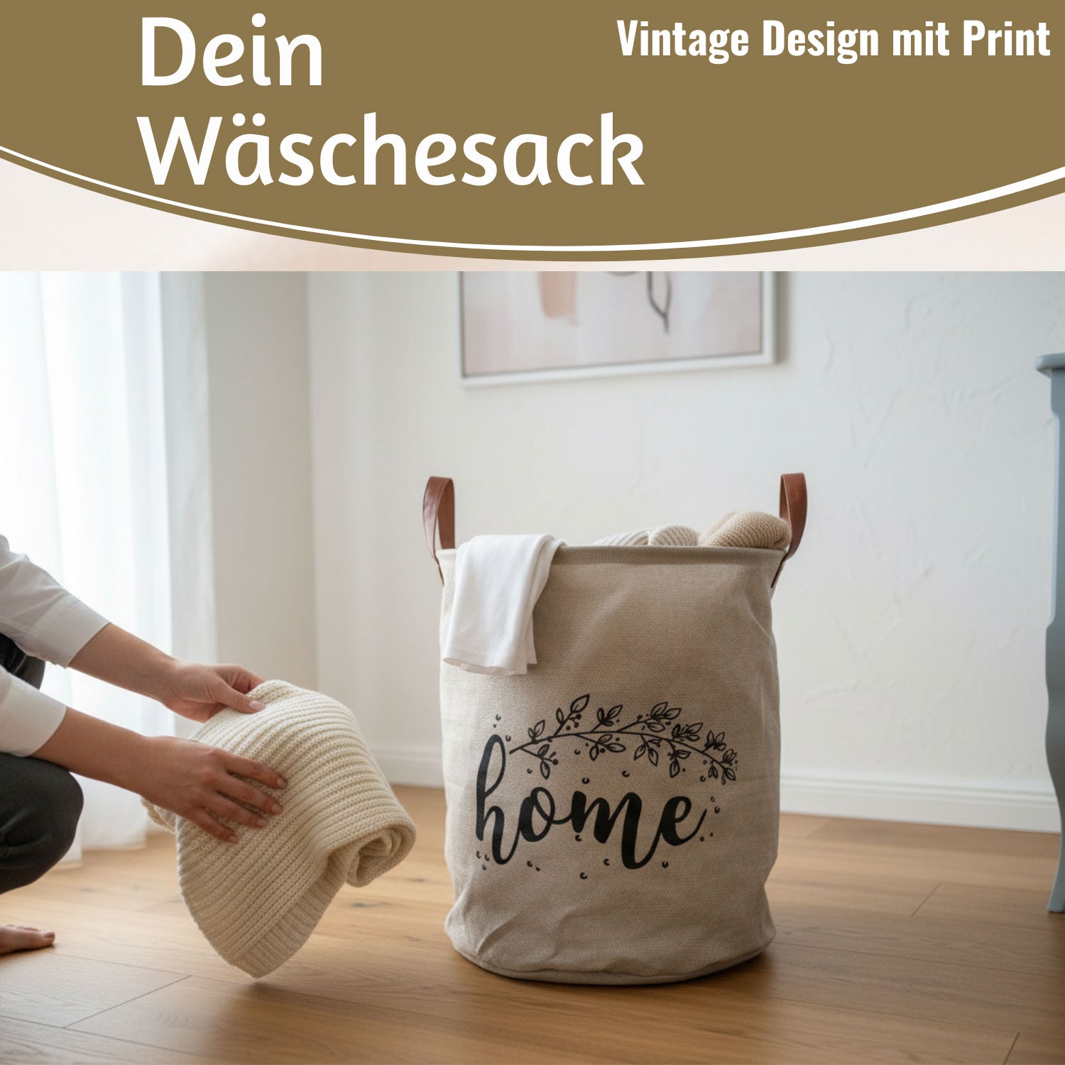 LS-LebenStil Möbel & Wohnen Vintage Home Wäschekorb 62L beige