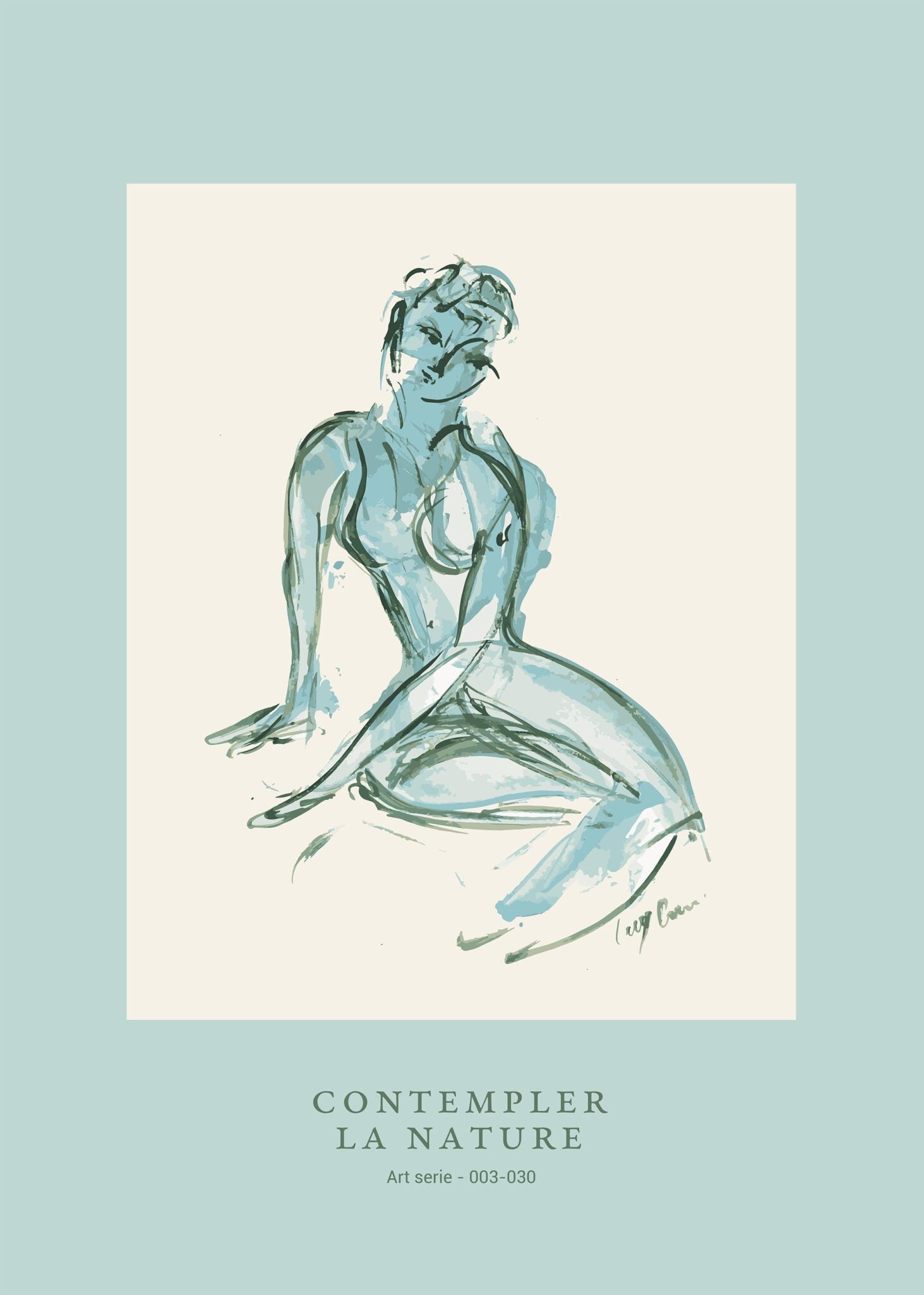 The Poster Club Art Prints Contempler la Nature Poster 30x40 blau