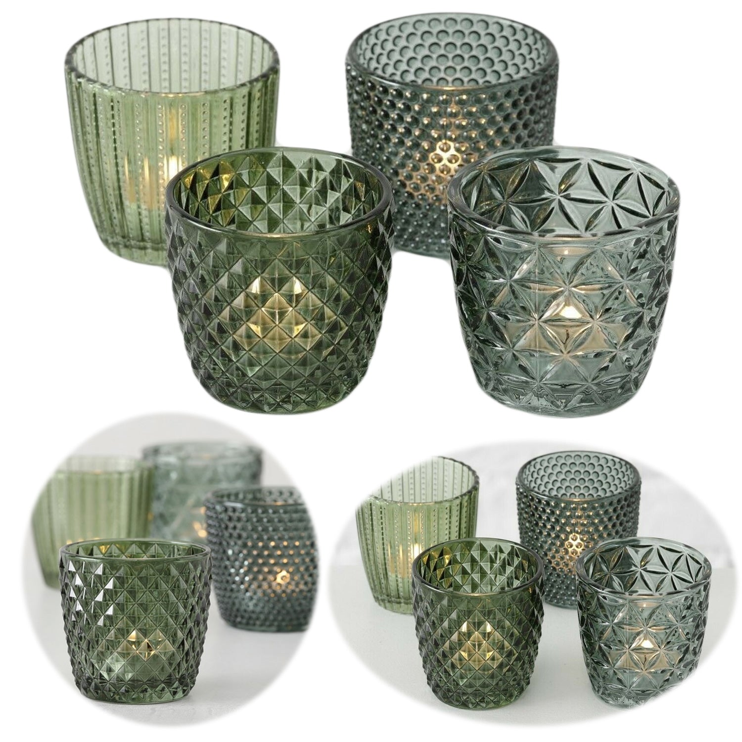 LS-LebenStil Teelichthalter Glas Retro Grün 7cm 4er Set
