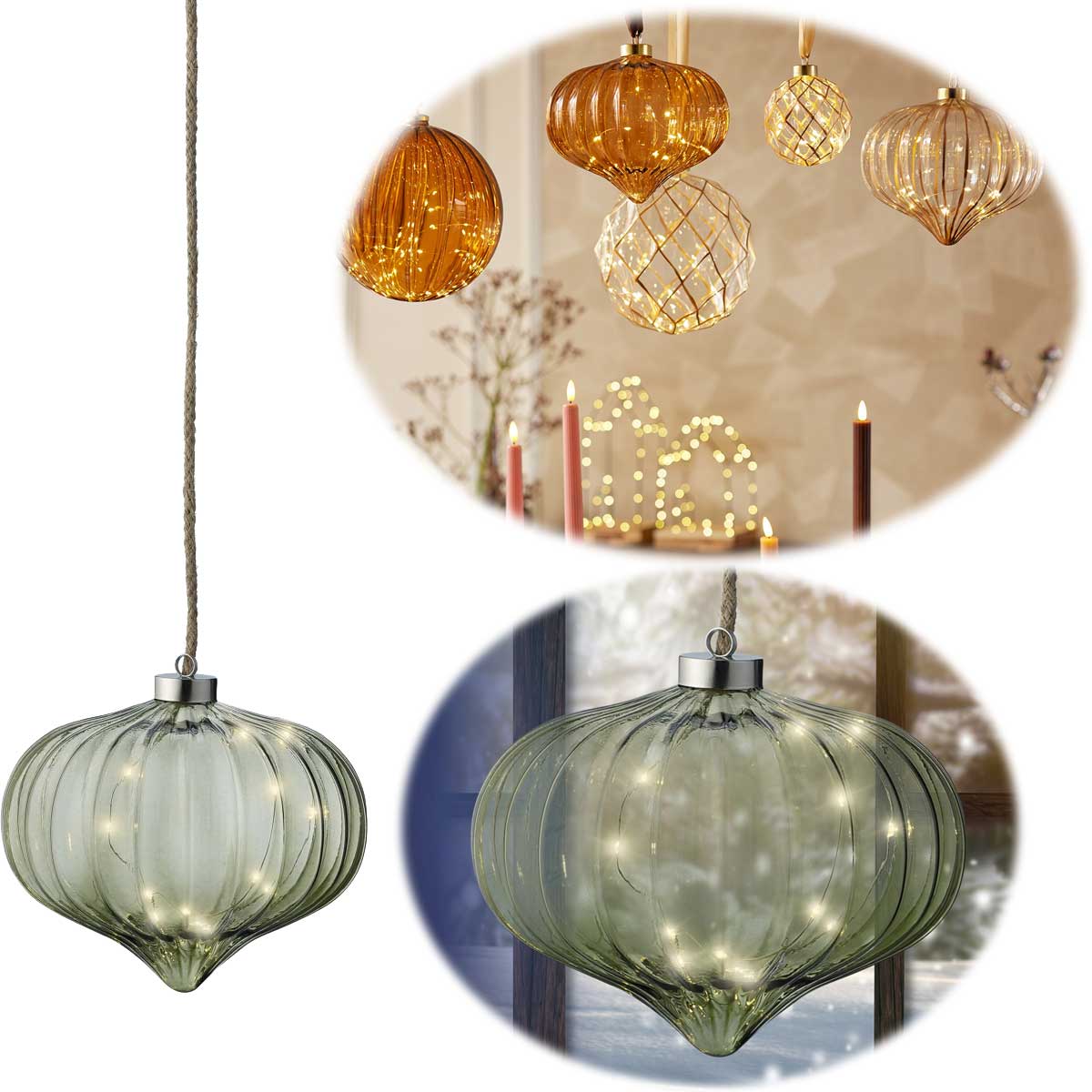 LS-LebenStil Kampen Lichtkugel 20cm Grün Glas 15 LED Timer