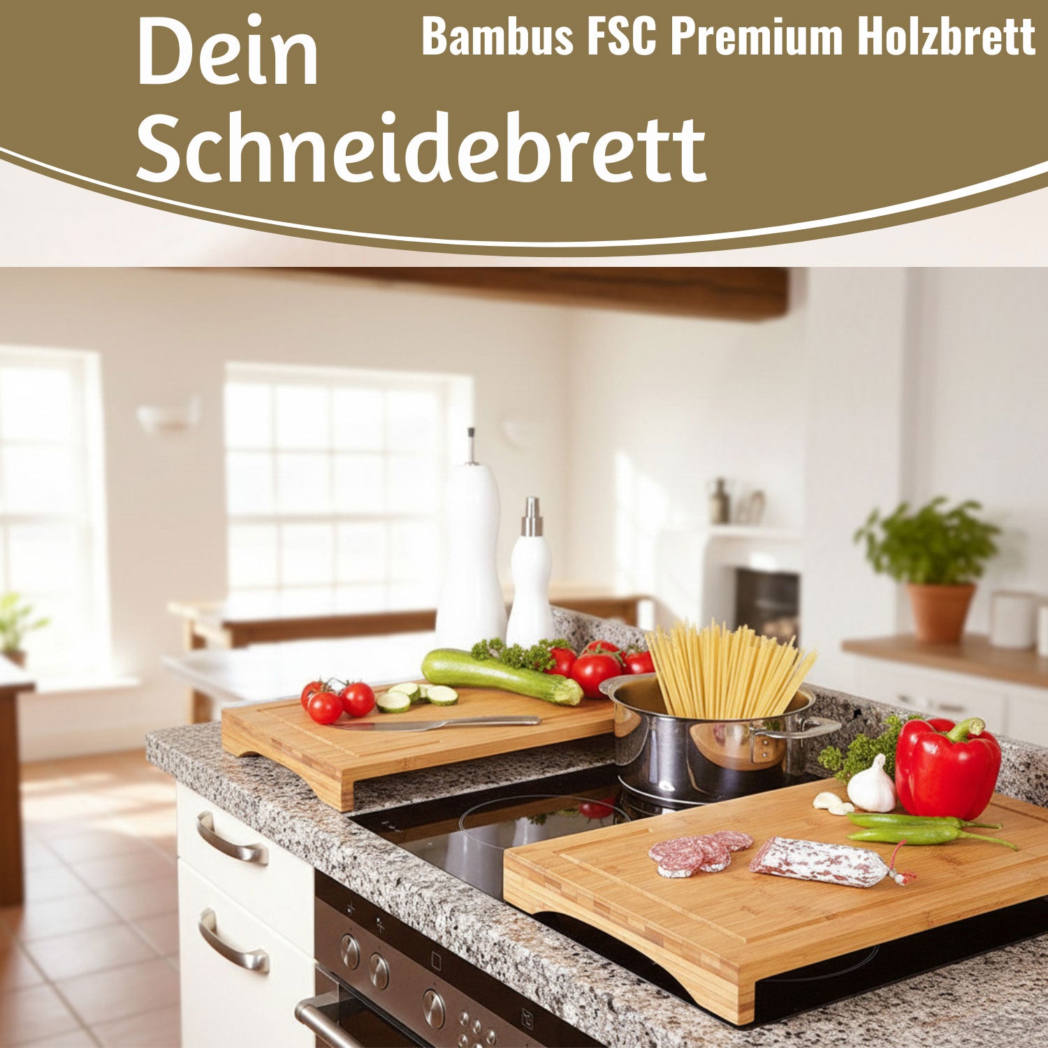 LS-LebenStil Küche & Haushalt Schneidebrett Bambus 54x28cm Saftrille