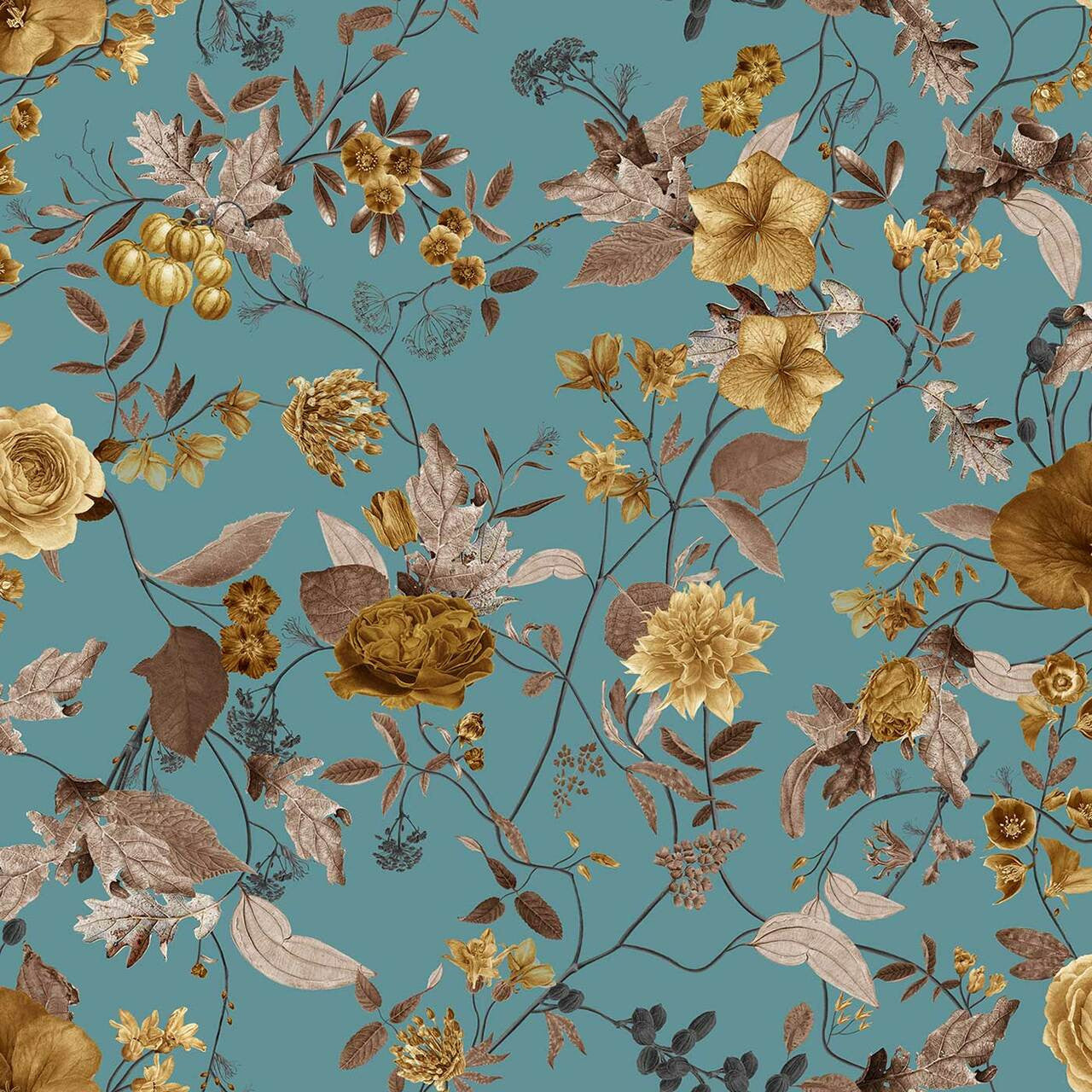 Mineheart Meadow Pattern Flower Aqua Tapete Rolle floral beige