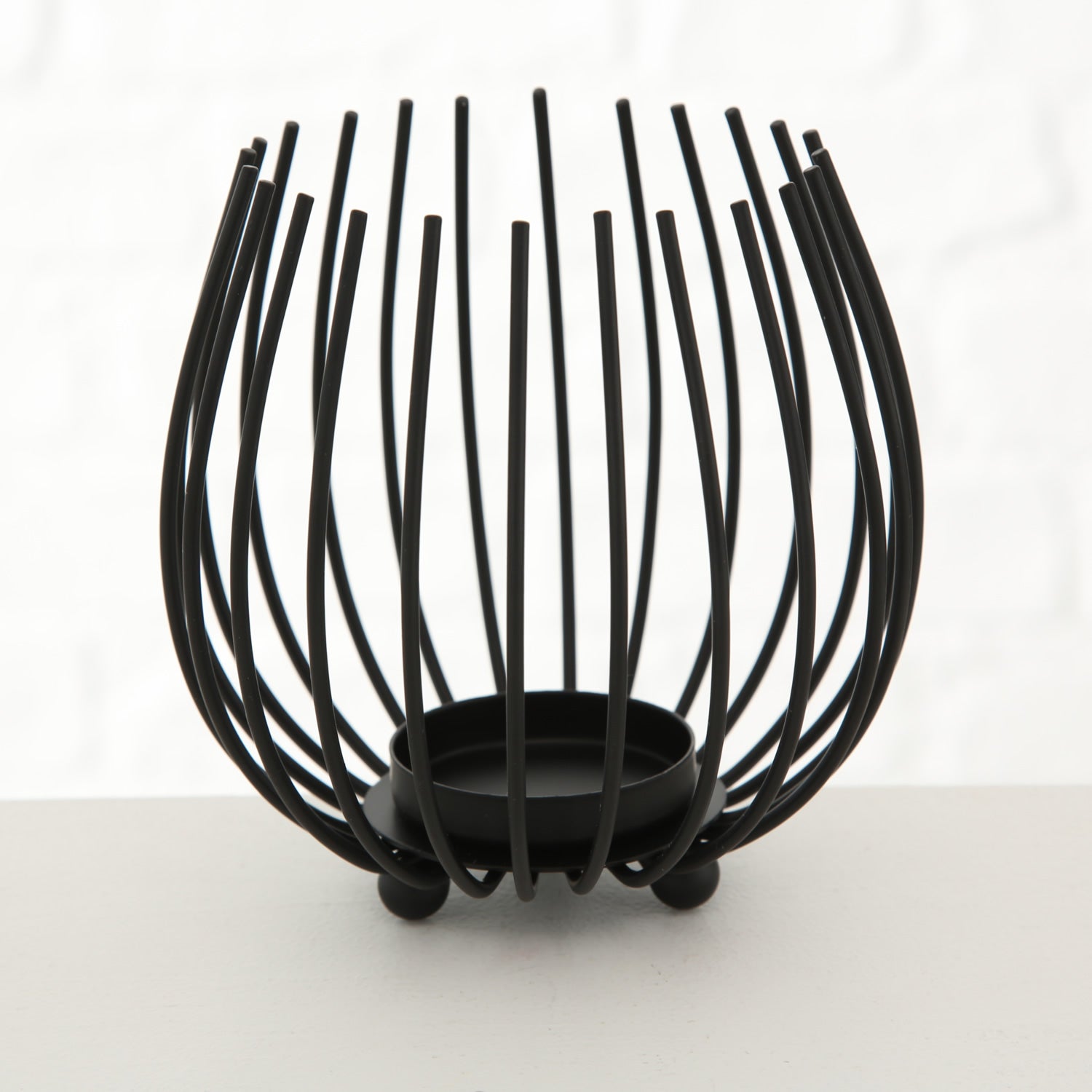 LS-LebenStil Kugel Gitter Windlicht 2er-Set Schwarz Milchglas 12cm