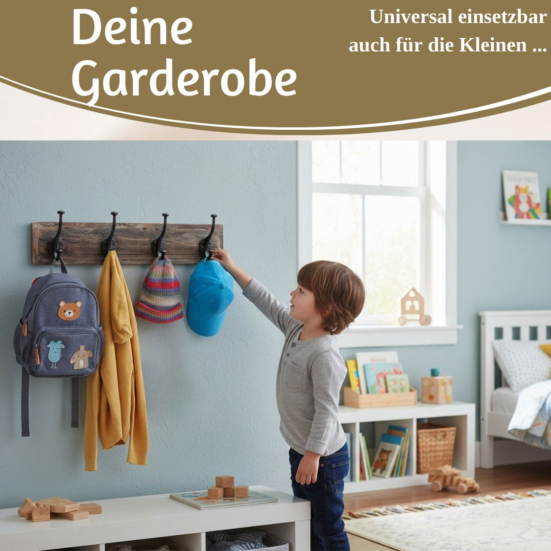 LS-LebenStil Dehli Wandgarderobe Teak Braun 50cm 4 Haken