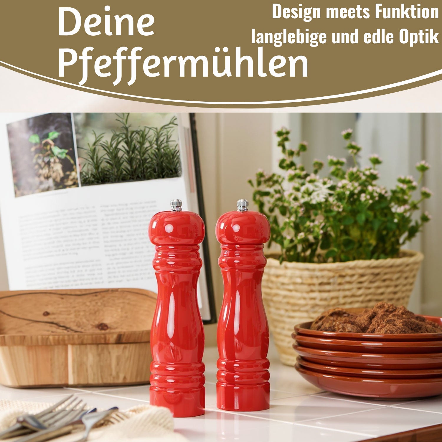 LS-LebenStil Salzmühle Pfeffermühle Set Rot 21x5cm Holz