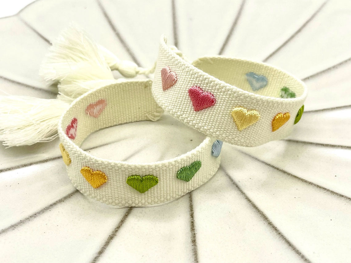 LS-LebenStil Statement Armband Herzen Multi Colour Bunt Baumwolle