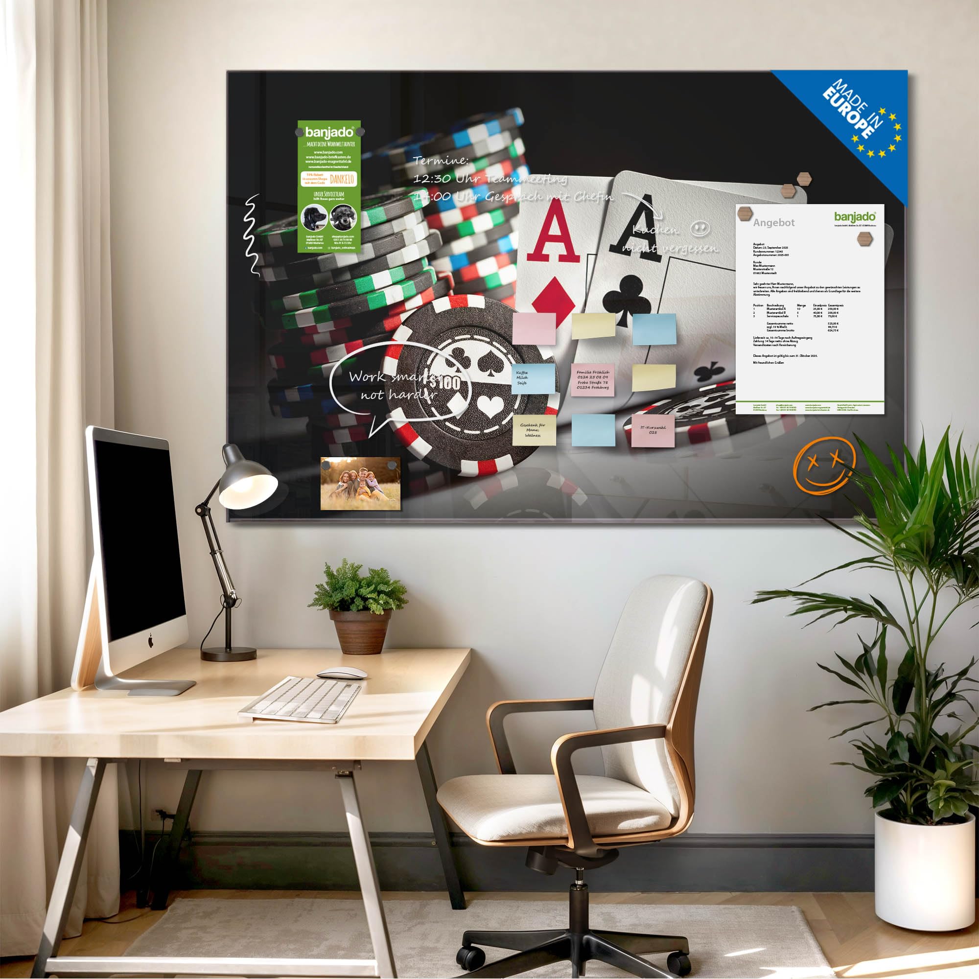Banjado Magnettafel Poker Glas-Magnettafel 120x80 cm Retro