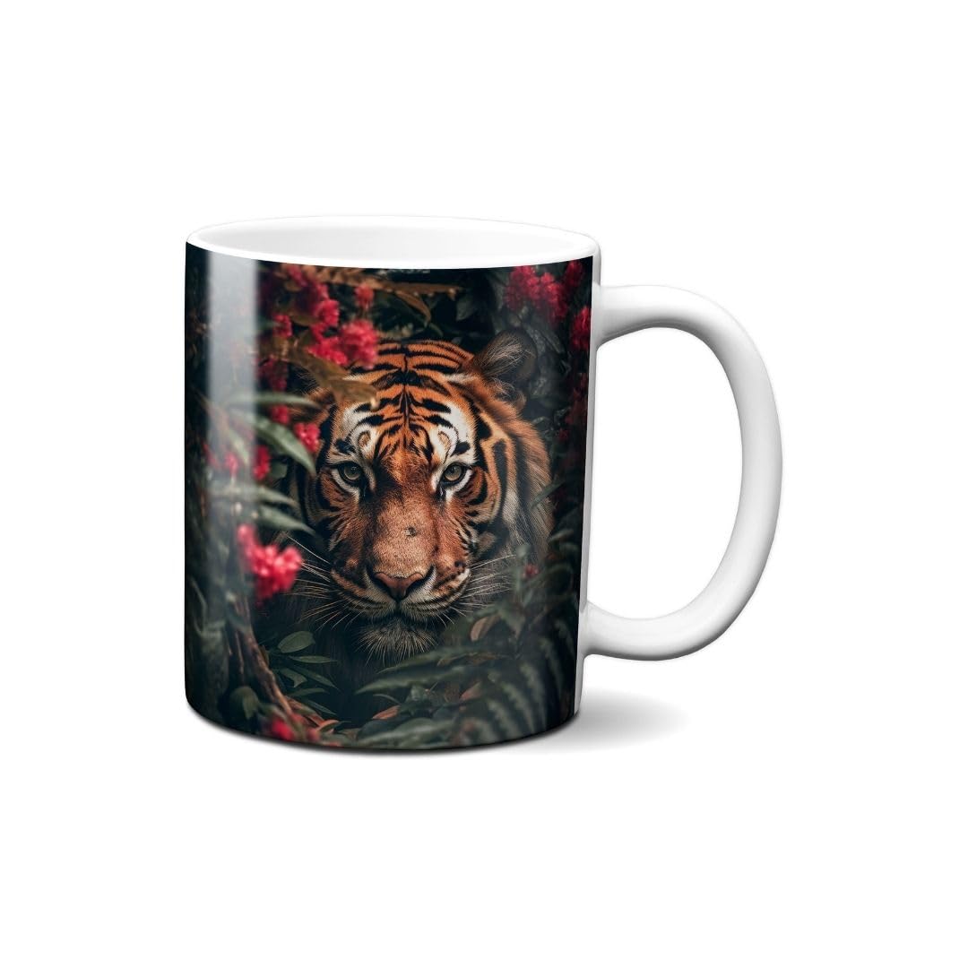 Hustling Sharks Wandbilder Tiger in Blumen Tasse 330 ml Keramik Weiß