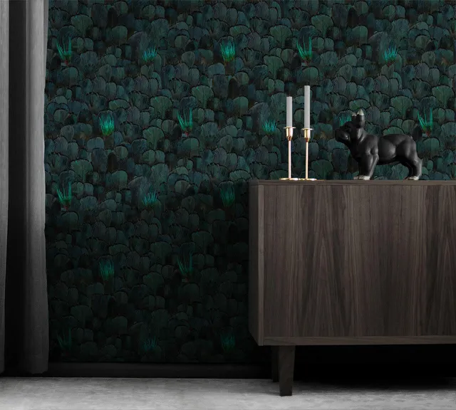 Mineheart Wallpaper Feather Pattern Tapete Grün Rolle