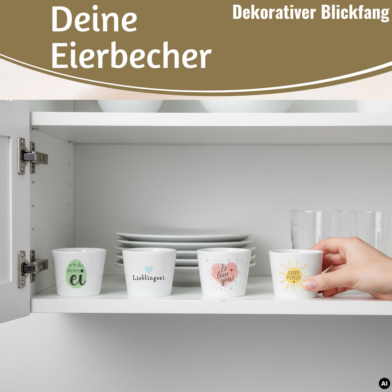 LS-LebenStil Eierbecher Porzellan 4er Set Sprüche Gute Laune