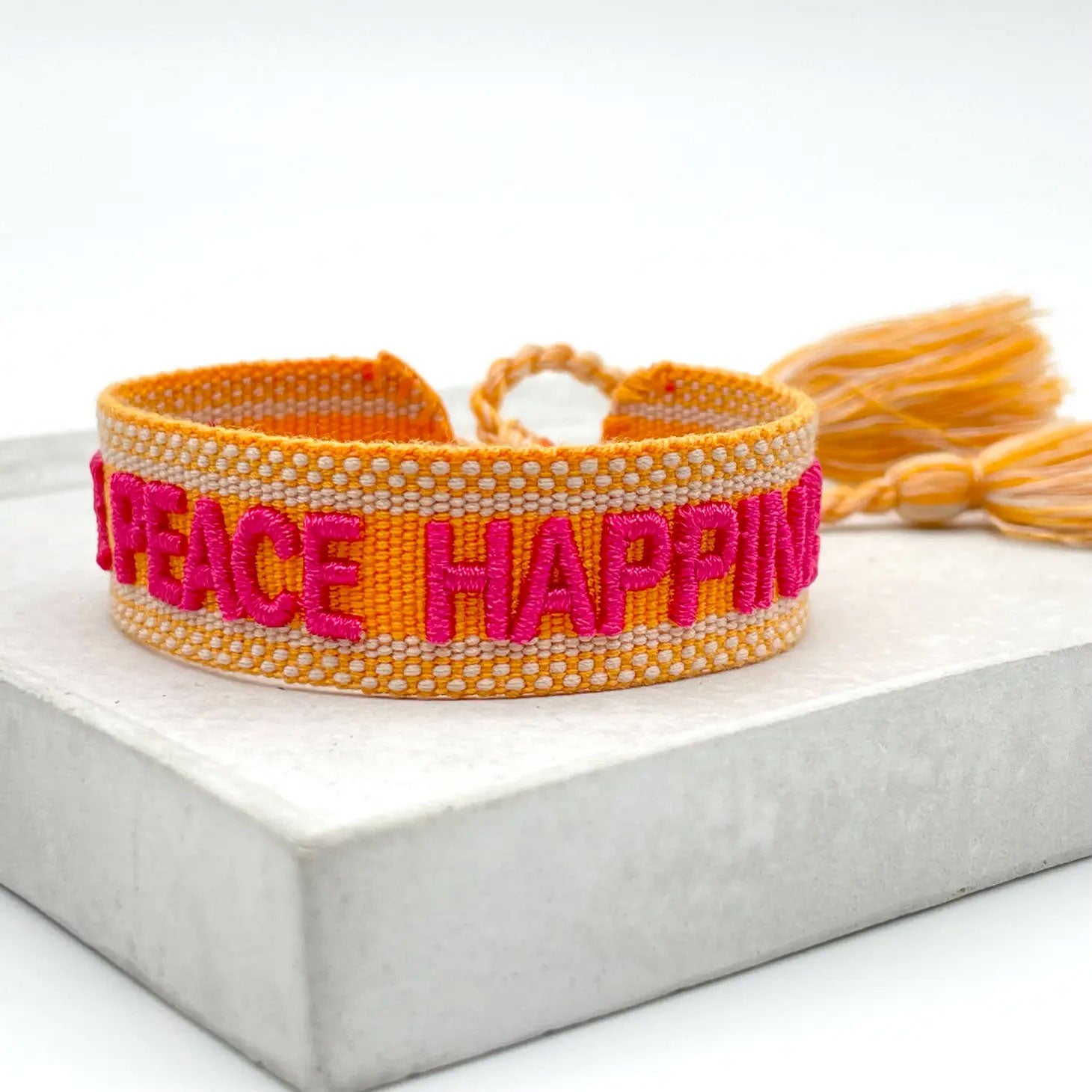 LS-LebenStil Canvas Statement Armband Love Peace Happiness Orange