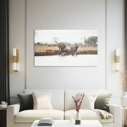 Hustling Sharks Elefantenfamilie am Wasser Wandbild 70x105