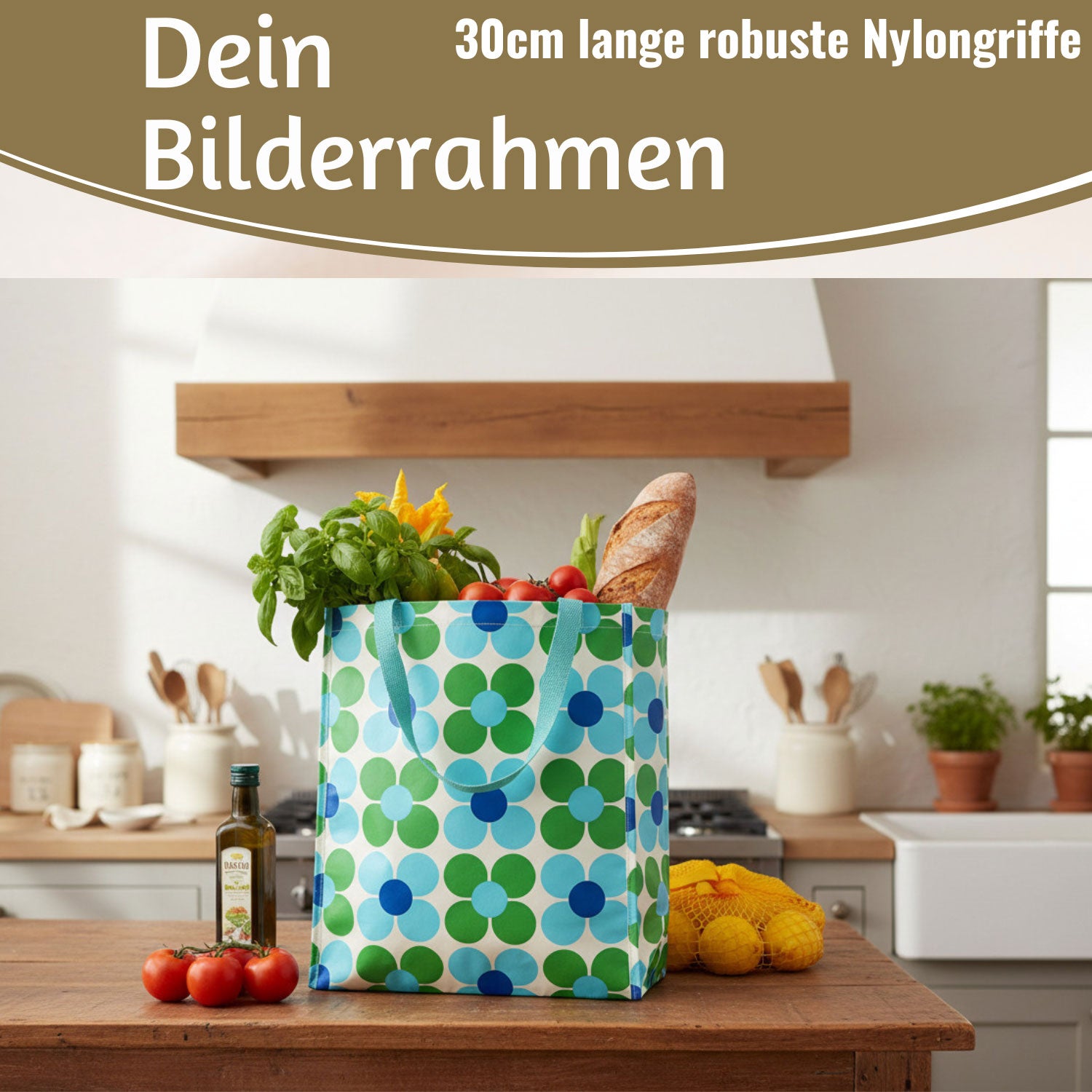 LS-LebenStil Daisy Shopper Blau Grün faltbar Einkaufstasche