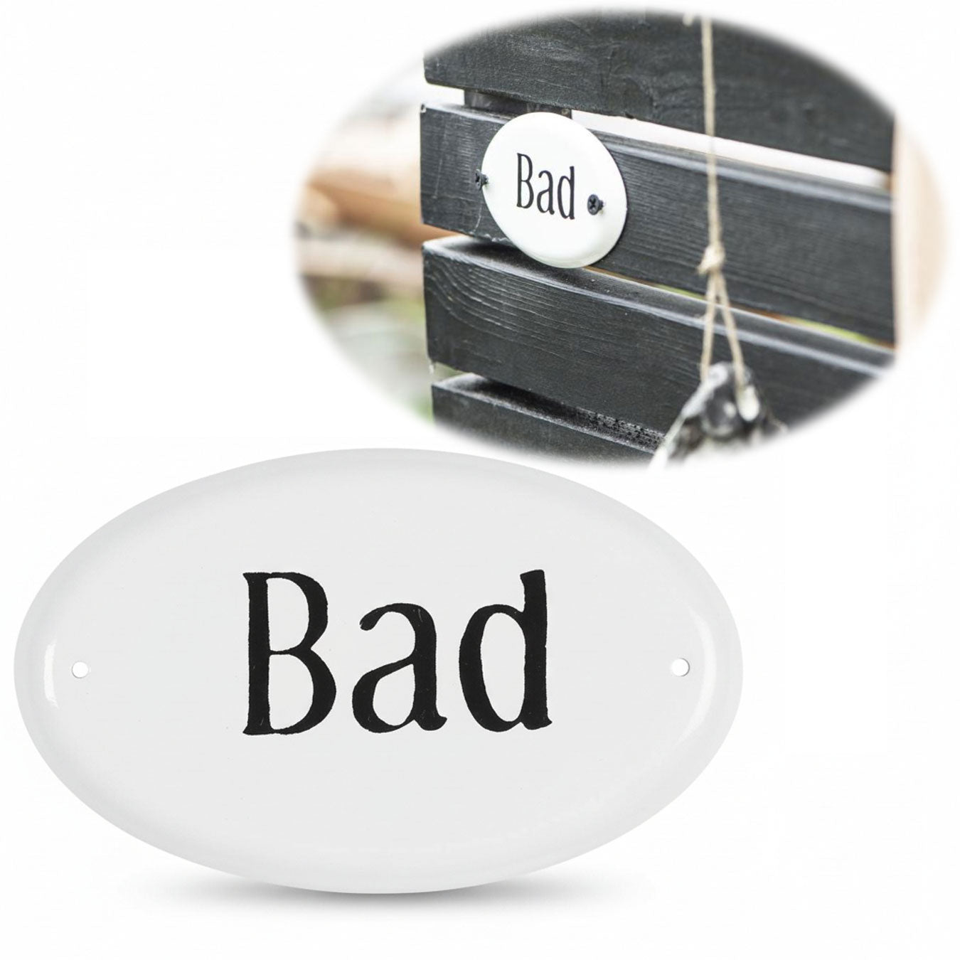 LS-LebenStil Möbel & Wohnen Türschild Metall Bad Weiß 9x5,5cm