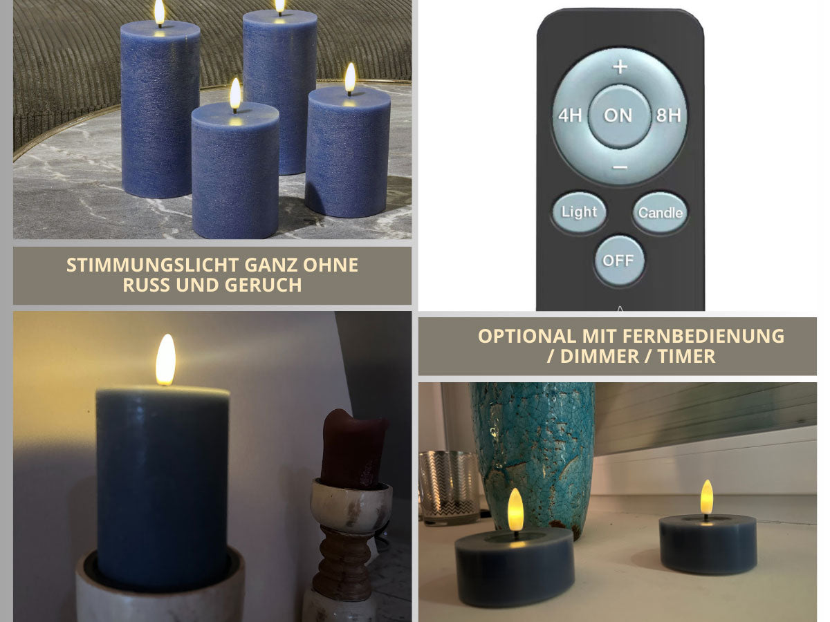 LS-LebenStil Ribe LED Stumpenkerze 10x7,5cm blau Echtwachs
