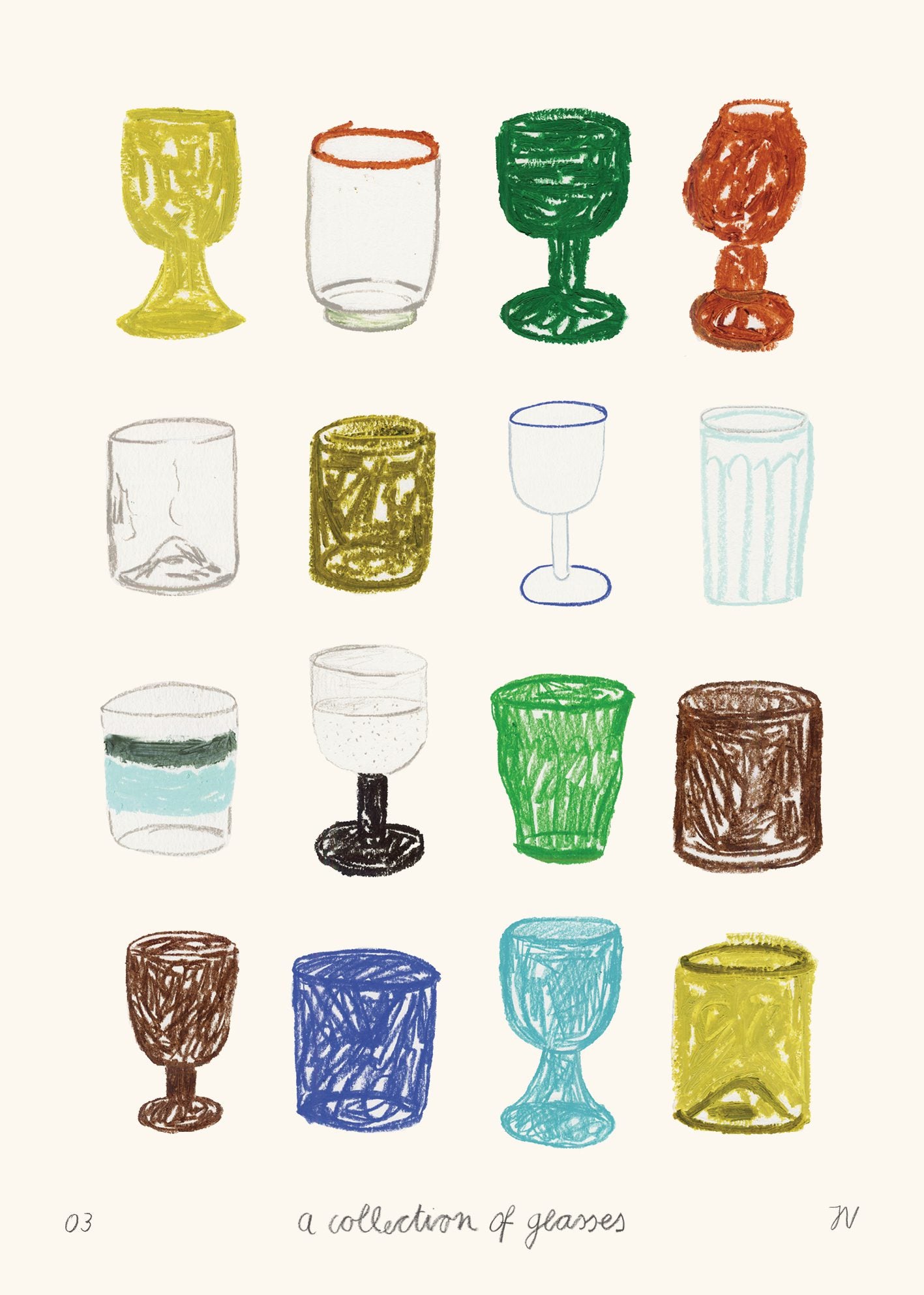 The Poster Club A Collection of Glasses Poster 30x40 blau