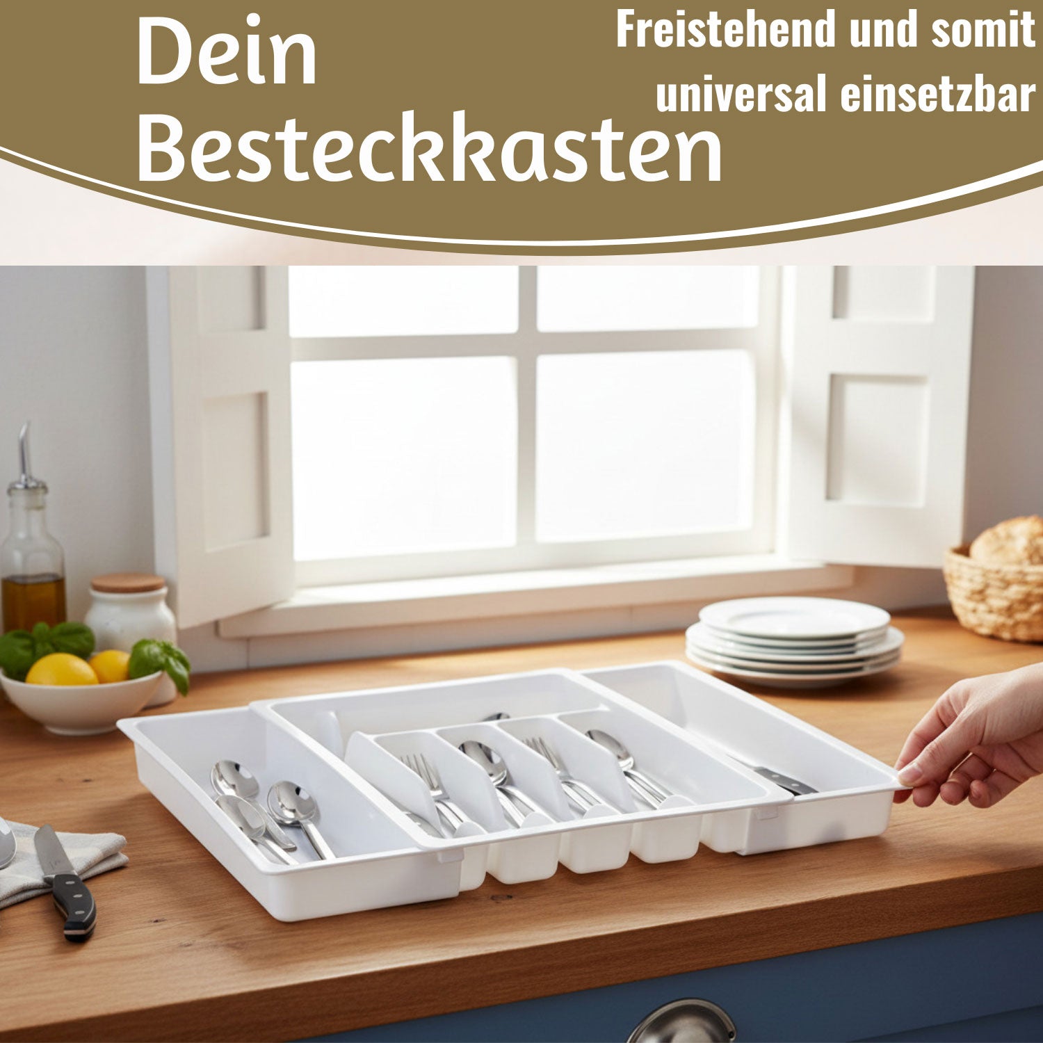 LS-LebenStil Küche Schubladeneinsatz Besteckkasten 29-50cm Weiß