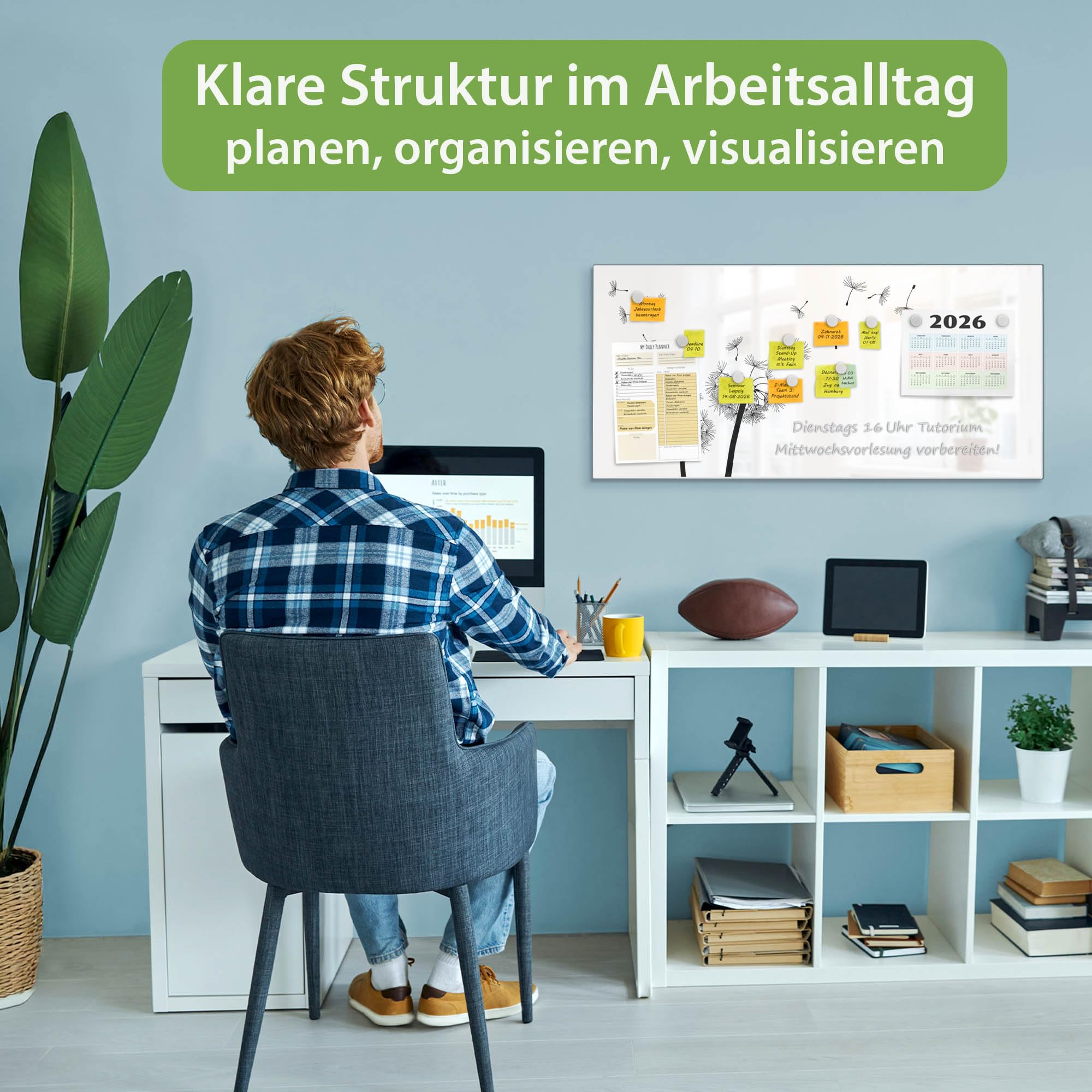 Banjado Magnettafel Pusteblume 2 78x37 cm Metall Weiß
