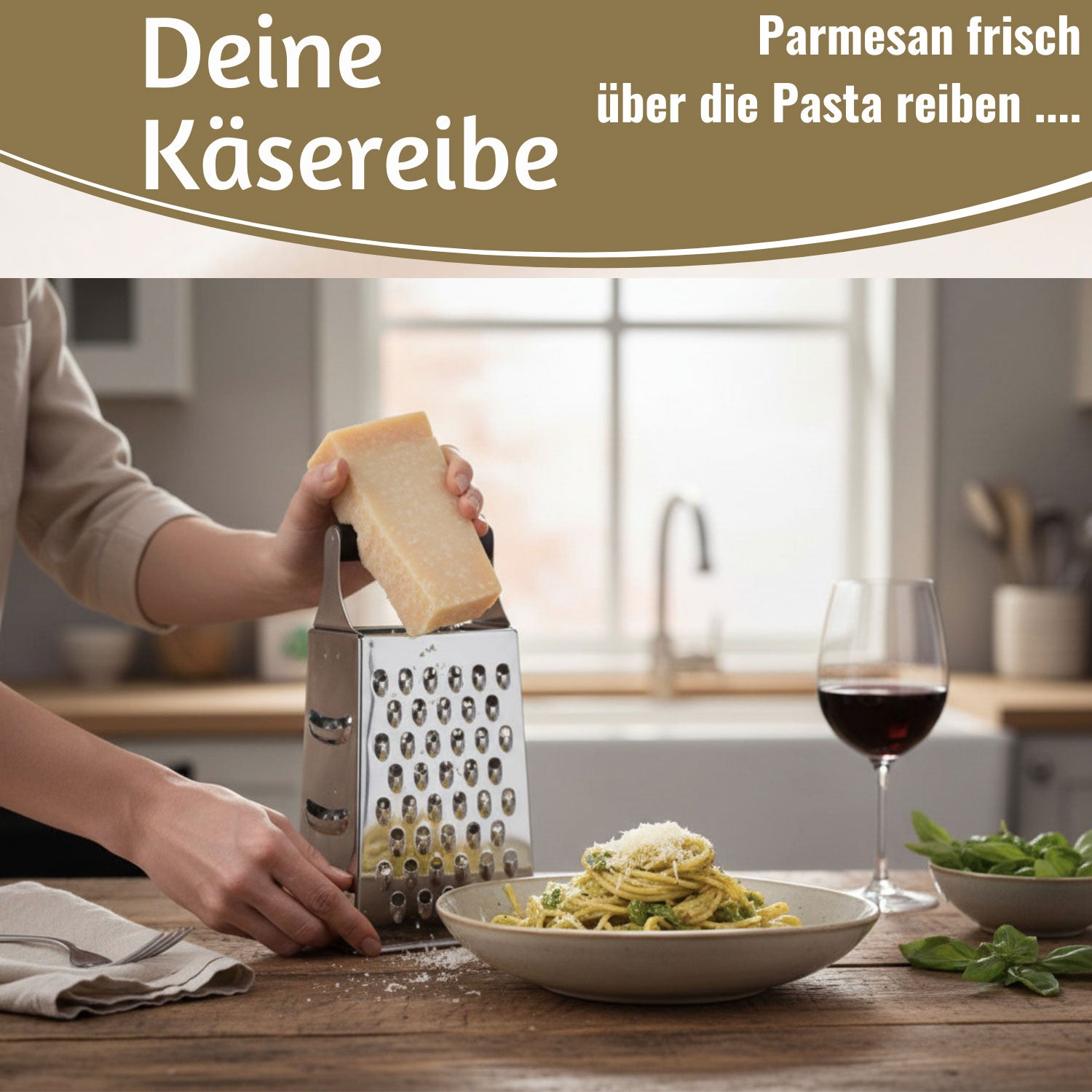 LS-LebenStil Küche Vierkantreibe 24cm Edelstahl 4-in-1 Reibe