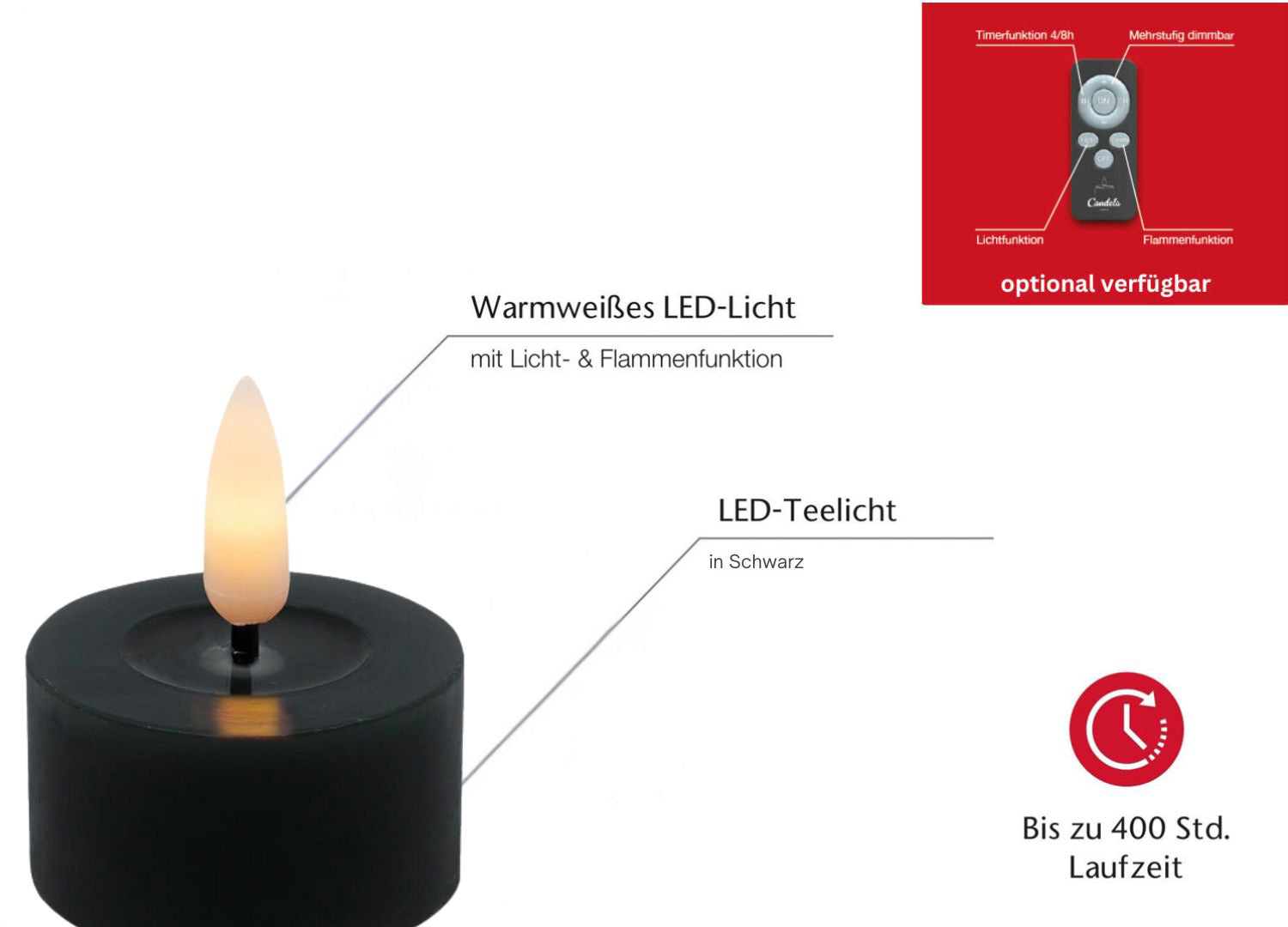 LS-LebenStil Ribe LED Teelichter Schwarz 4,5cm 2er Set
