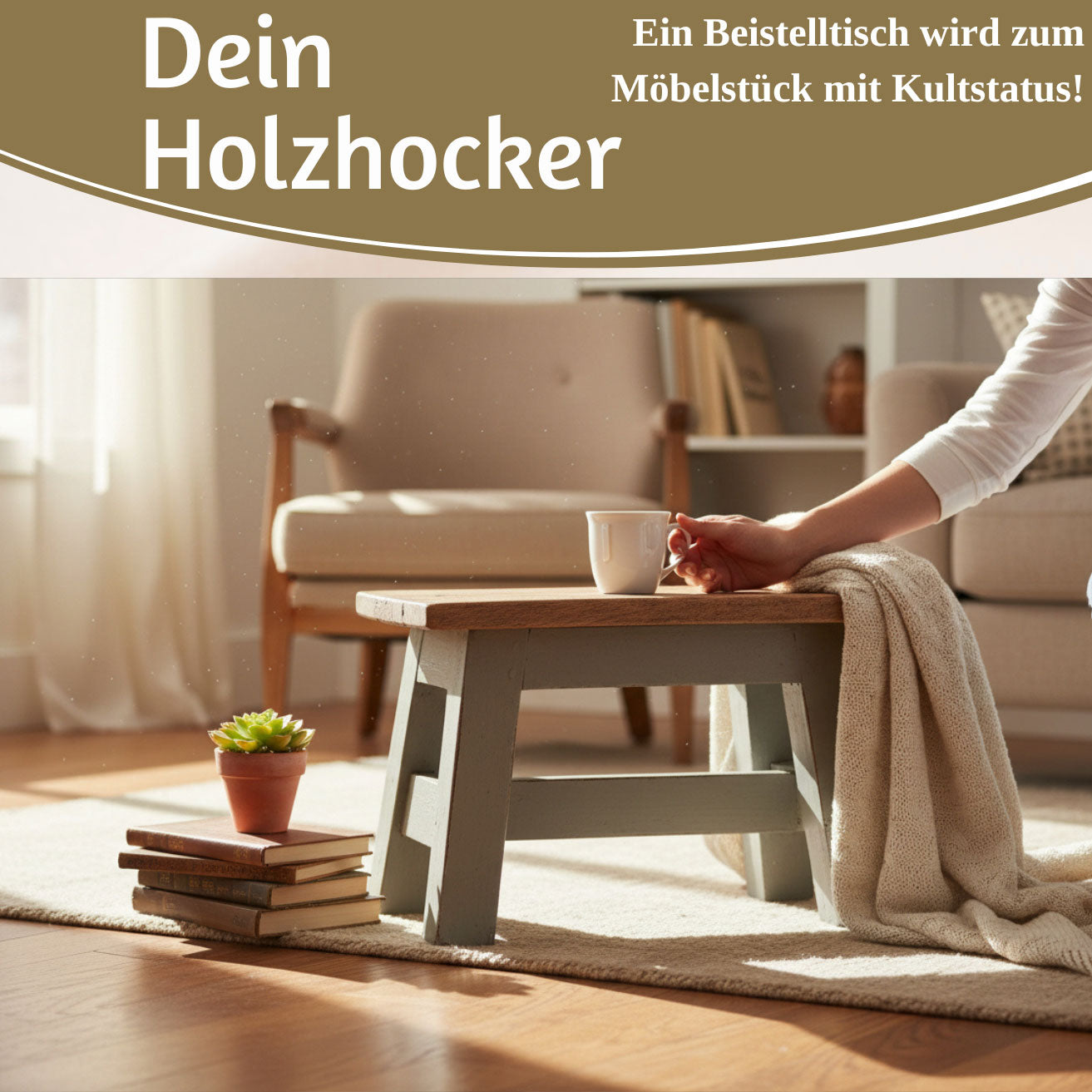 LS-LebenStil Fußhocker Holz Grau 30cm Tritthocker Schemel