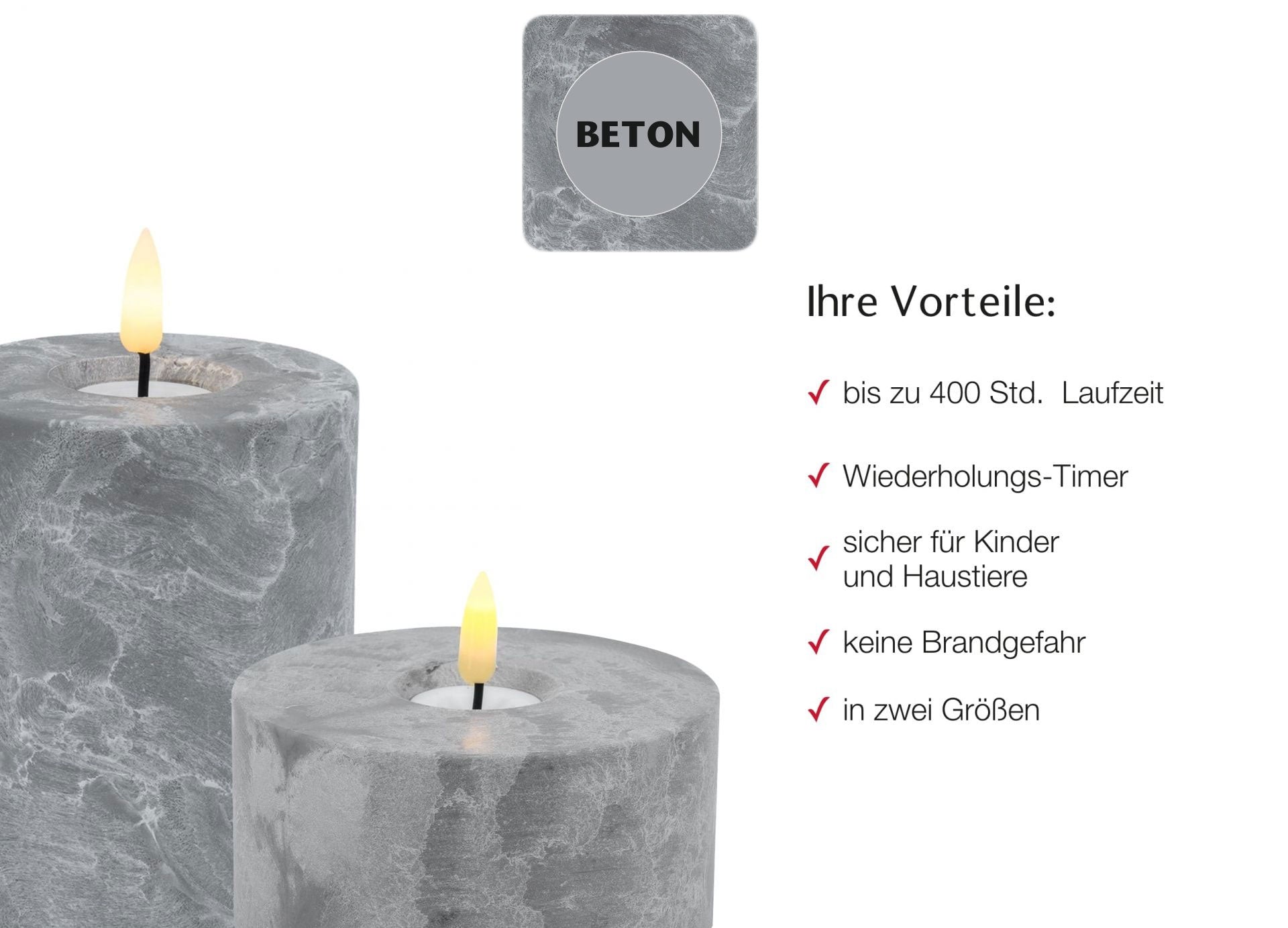 LS-LebenStil LED Teelicht XXL 5x10cm Grau Beton-Optik Timer