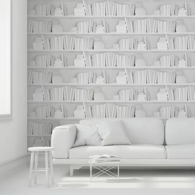 Mineheart White Bookshelf Tapete Weiss Rolle
