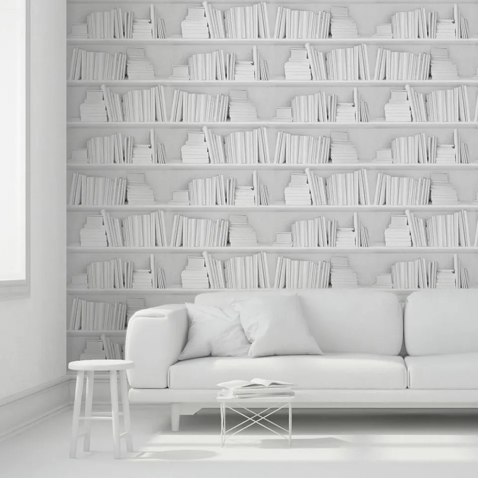 Mineheart White Bookshelf Tapete Weiss Rolle