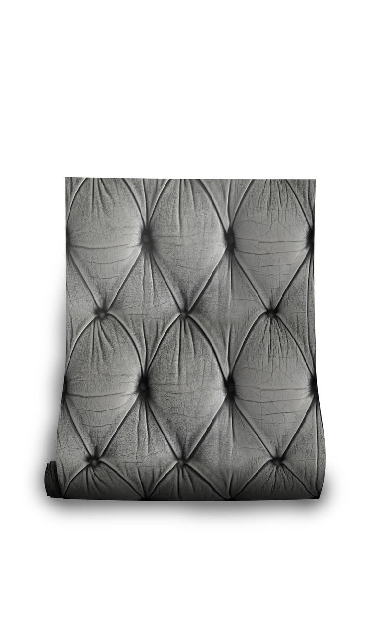 Mineheart Wallpaper Grey Chesterfield Tapete Leder grau