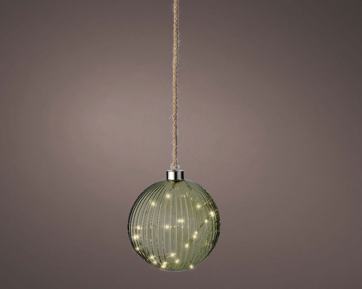 LS-LebenStil Kampen XL Deko Lichtkugel 14cm Grün Silber 30 LED