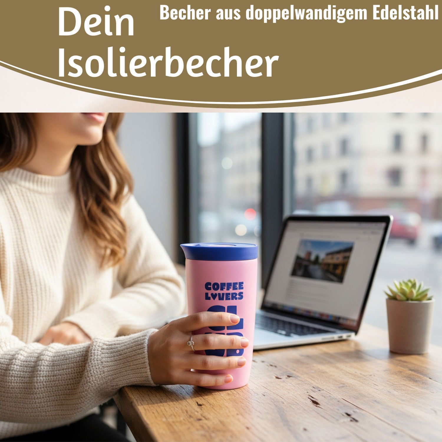 Thermobecher Edelstahl 350ml Coffee Lovers Pink Auslaufsicher