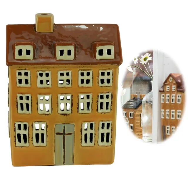 LS-LebenStil Nyhavn Teelichthaus Braun 18cm Keramik