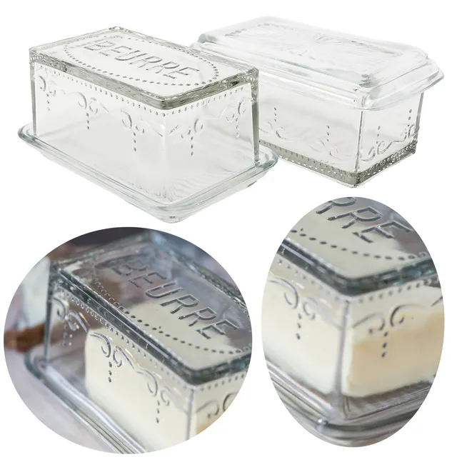 LS-LebenStil Vintage Glas Butterdose 16x10cm mit Deckel klar