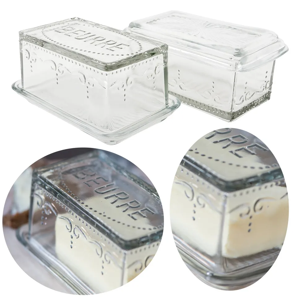 LS-LebenStil Vintage Glas Butterdose 16x10cm mit Deckel klar