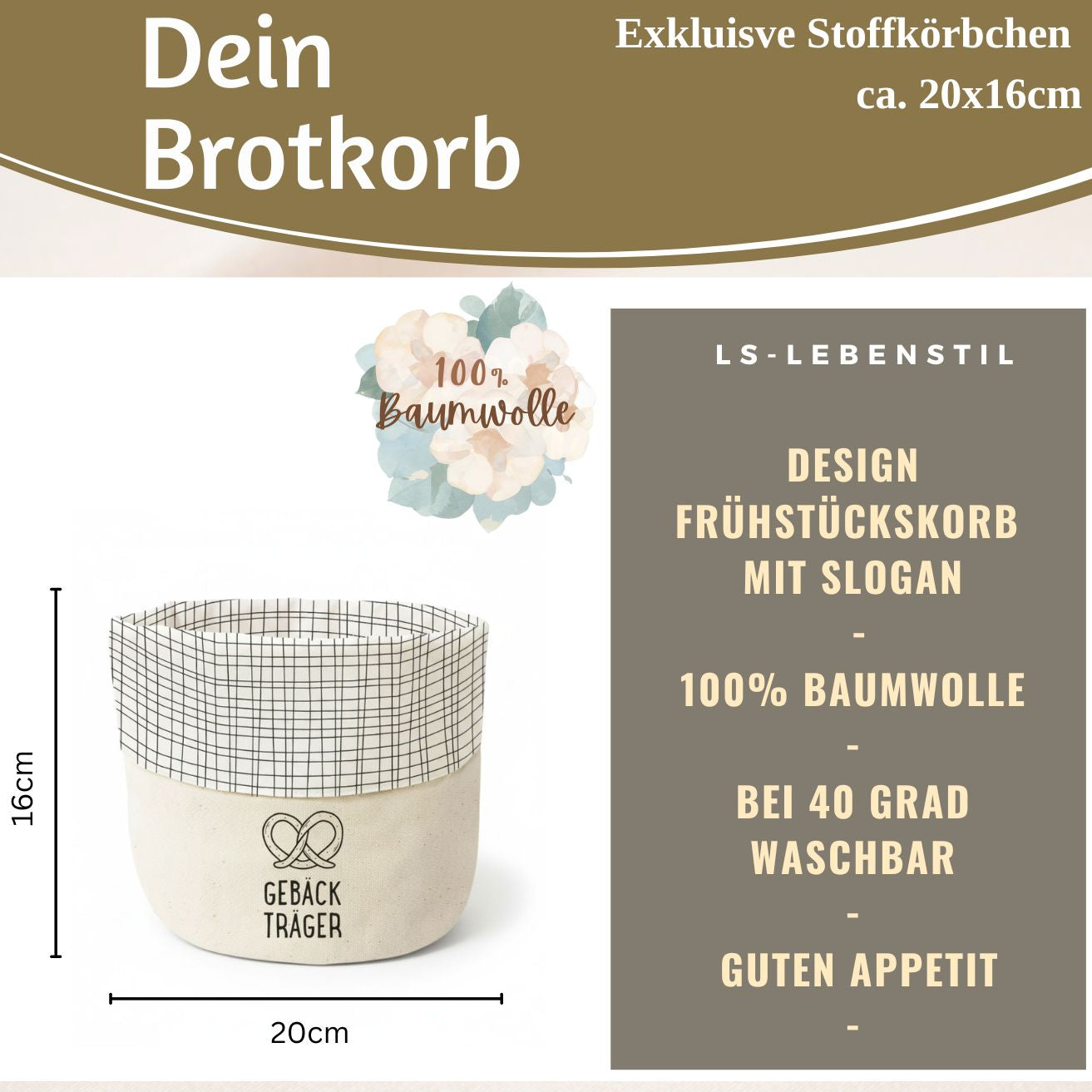 LS-LebenStil Küche & Haushalt Brotkorb Stoff Creme 20x16cm Baumwolle