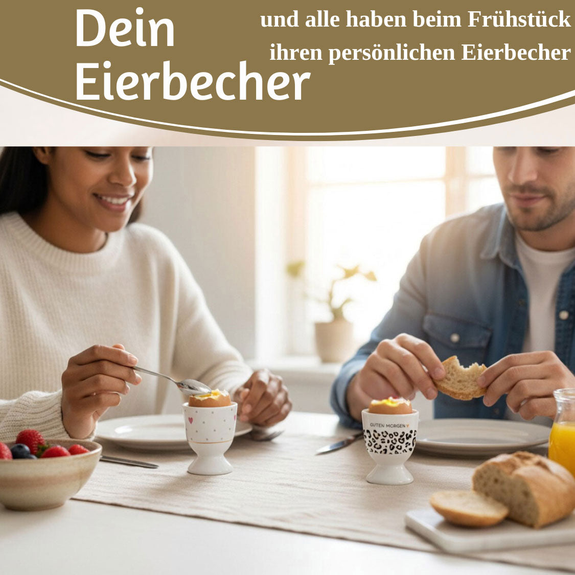 LS-LebenStil Eierbecher Porzellan Echt-Gold GUTEN MORGEN Leo